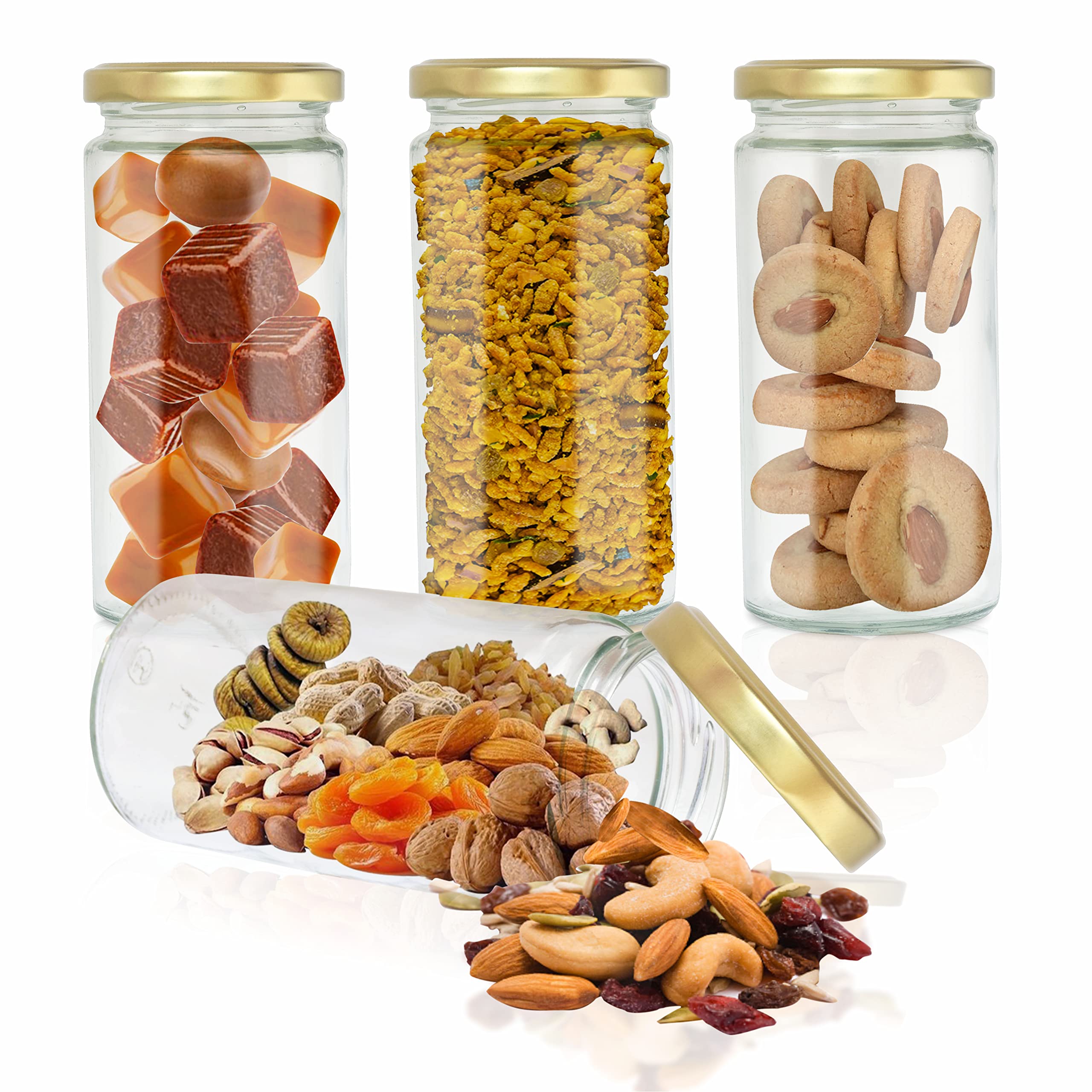 Pure Source India Kitchen Storage long Bamboo Glass Jars For Sauce, Pickle, Cereal, Spice, Spaghetti Noodles (350 ml, Transparent) -Pack of 4 (B09RPR9VLW) Amazon Price History, Amazon Price Tracker