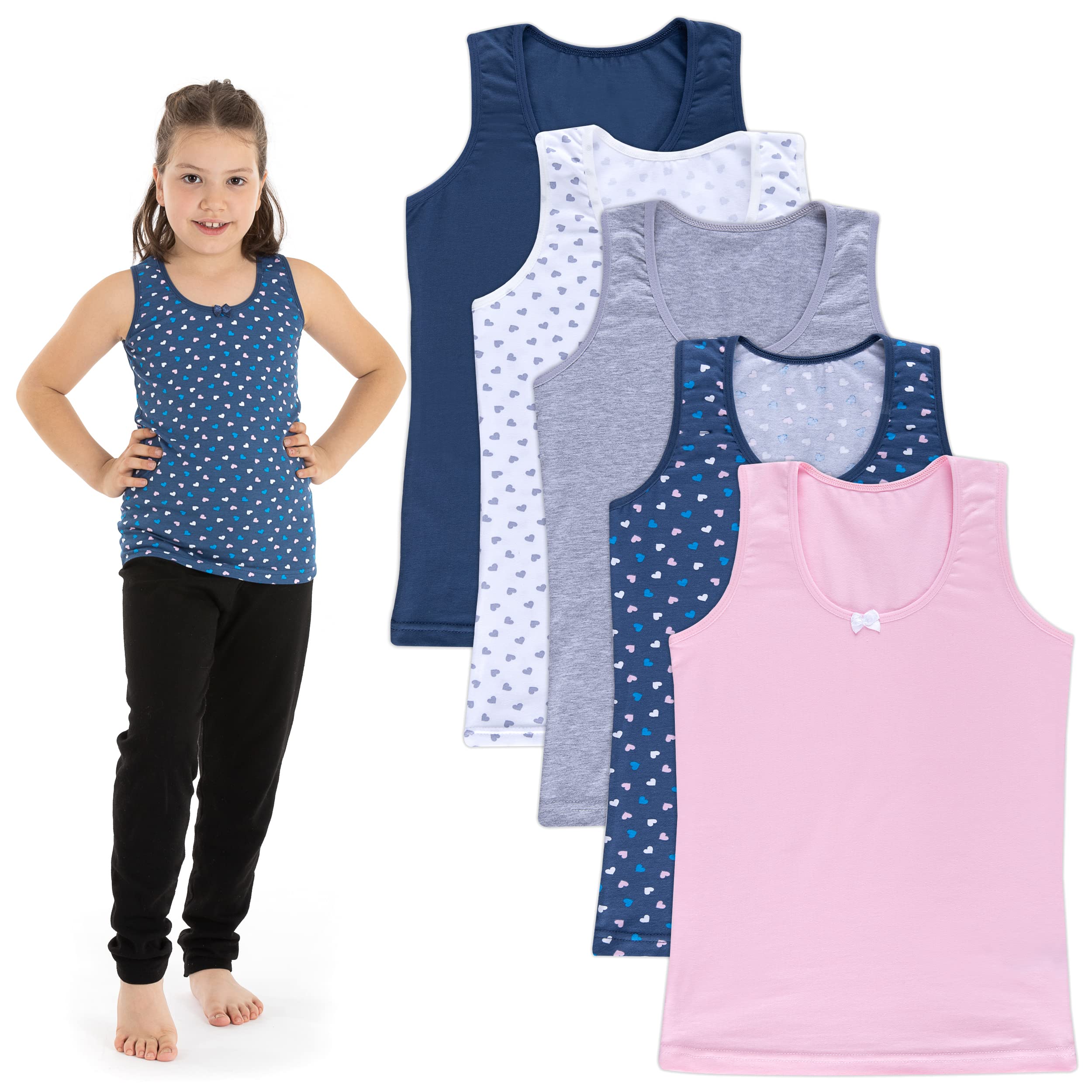 LOREZA® 5 Filles Maillot de Corps en Coton Débardeur Enfants (12-13 Ans, modèle 7)