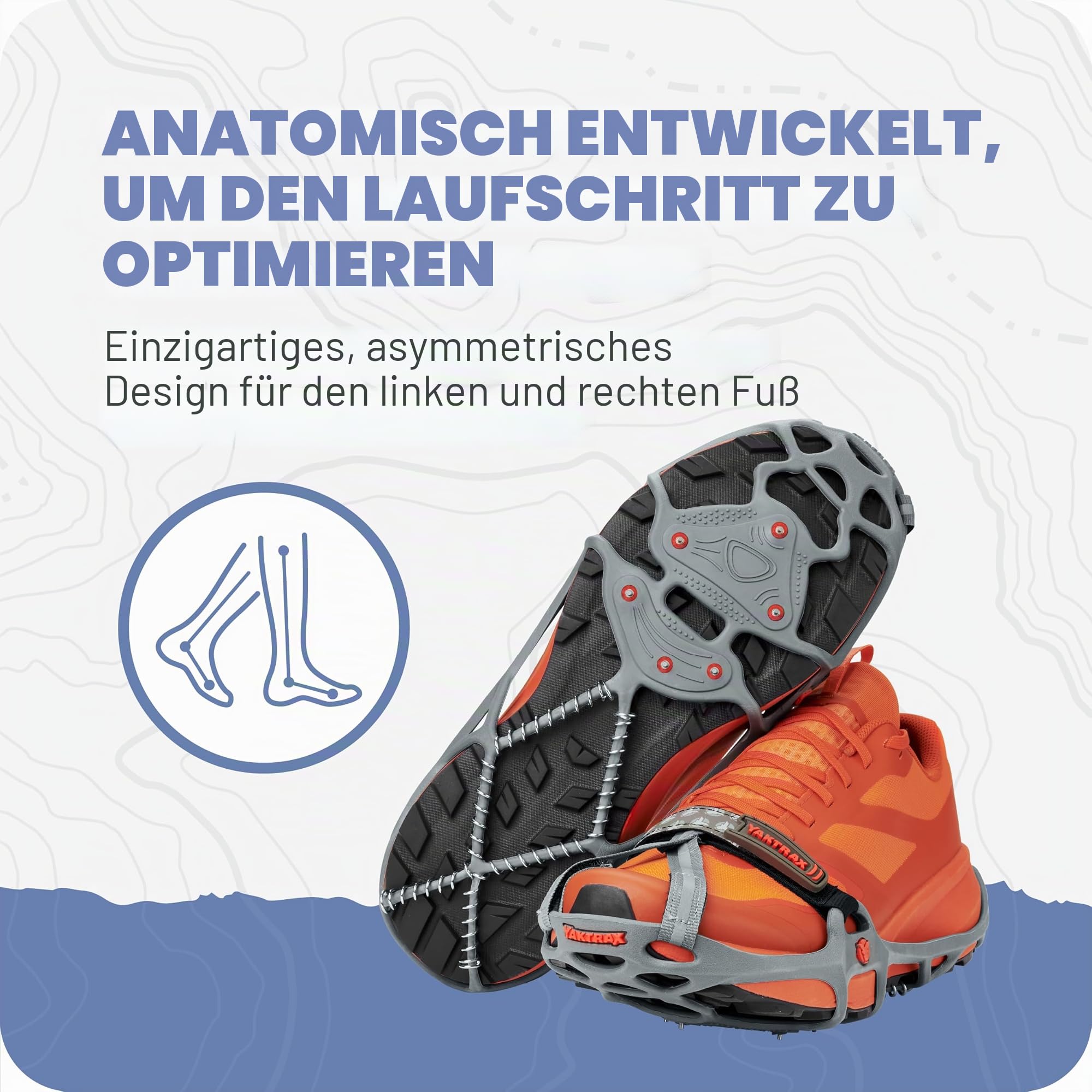 YAKTRAX Run Ice & Snow Grips für Laufschuhe, 3mm Carbide-Steel Spikes & 1.4mm Stainless-Steel Coils, bietet Traktion in EIS & Schnee, Grau