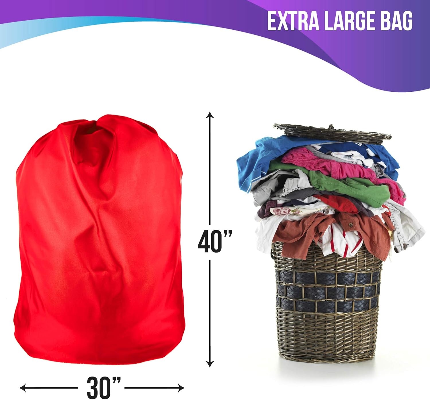 Nylon Laundry Bag size: 30" x 40", Pack of 12 bags, for Heavy Duty Use, Commercial, Laundromats and Household Storage, machine washable, Made in the USA (Red)