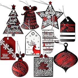 Gift Boutique 120 Elegant Christmas Gift Tags with Ribbon Tie Strings Attached 10 Designs Personalized Name Tag Labels Write On to & from for Gift Bags Wrapping Presents & Packages