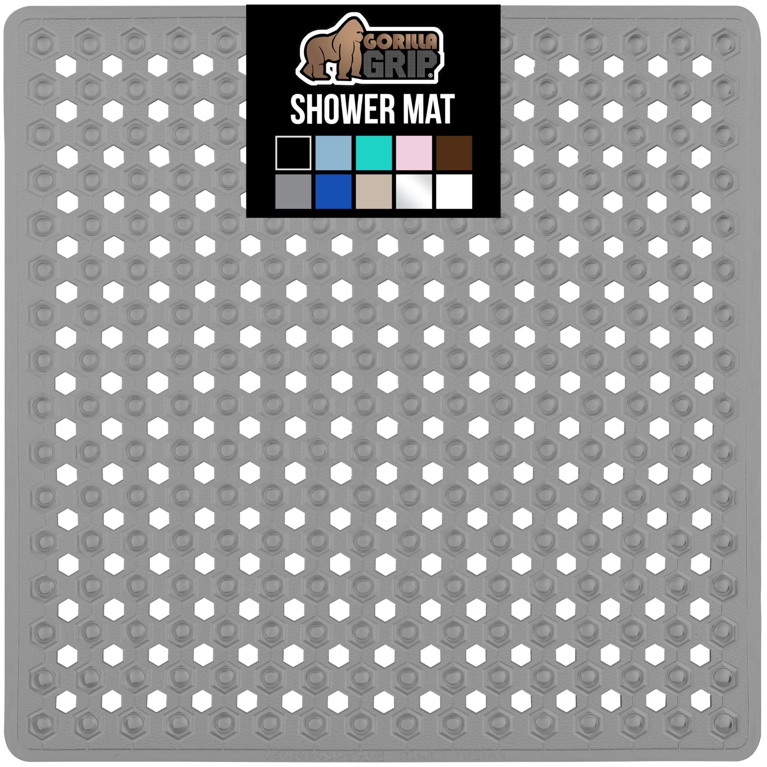 GORILLA GRIP Patented Square Shower Stall Mat, Small Bathtub Floor Mats for Stand Up Showers, Suction Cups and Drainage Holes, Machine Wash, Soft on Feet, Bathroom Accessories 21x21 Inch, Gray Opaque