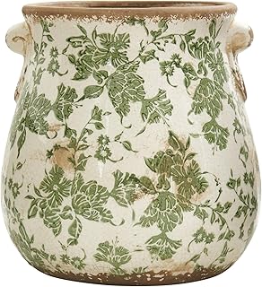 Nearly Natural 10in. Indoor Tuscan Ceramic Green Scroll Decorative Vase