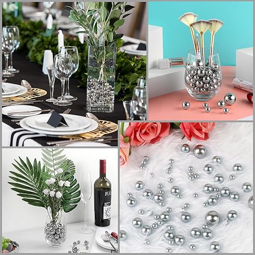 Miniatura 3 de Perlas flotantes plateadas  150 cuentas de relleno de jarrón plateado con 8000 geles de agua transparentes  Cuentas de perlas plateadas de 8140.787