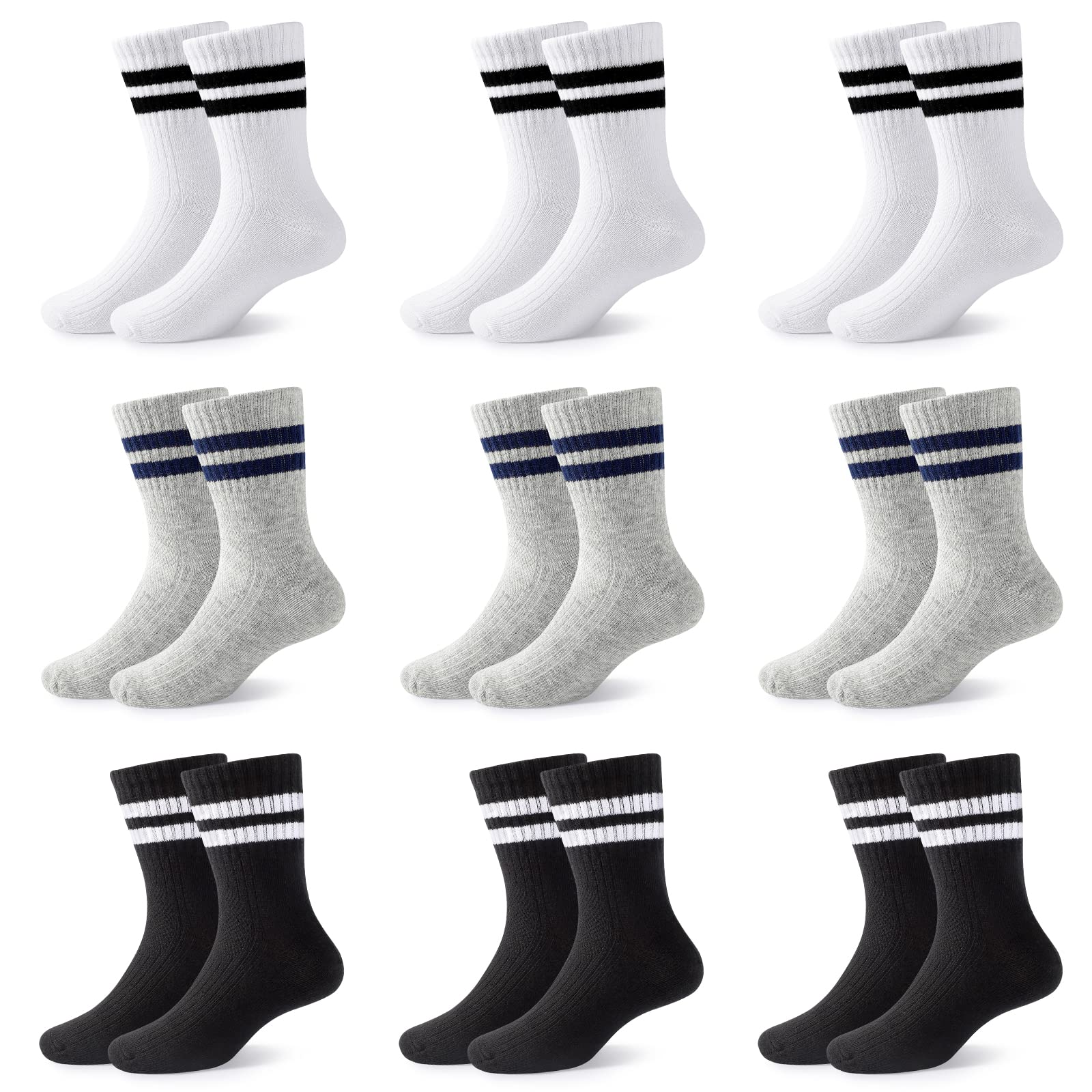 9 Pack Junior Cotton School Sports Socks Toddler Kids Crew Athletic Boys Girls Cushioned Ankle 4-15 Years