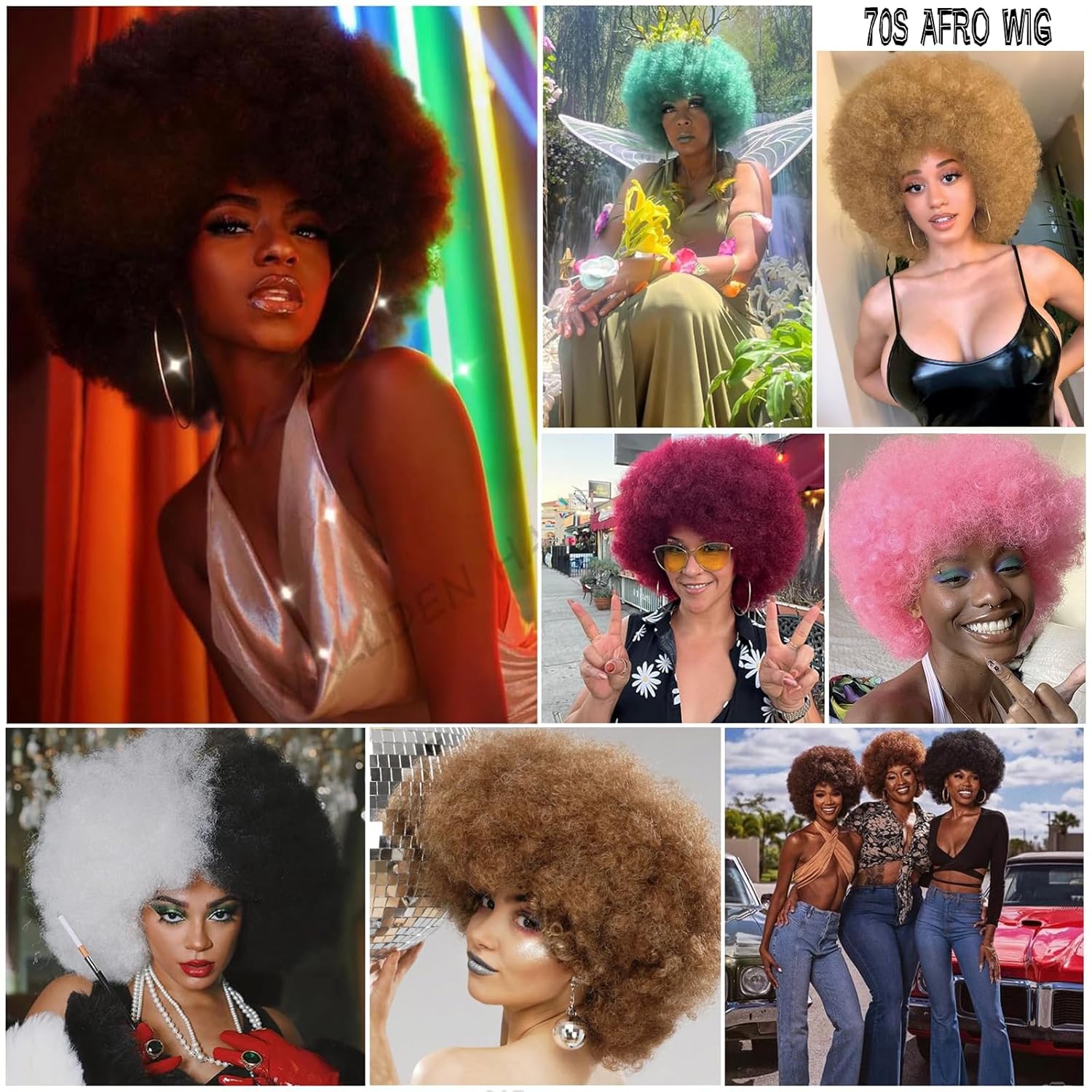 70s Afro Wig for Black Women Blonde Afro Kinky Curly Wig With Bangs Bouncy and Fluffy Heat Synthetic Short Afro Puff Wigs for Daily Party Costume Cosplay Halloween（Blonde,10inch） - Image 7