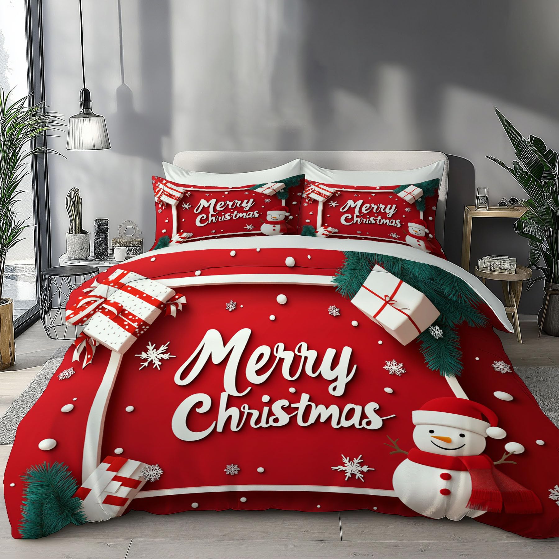 Housse de couette Noël 220x240cm bonhomme de neige, le cadeau idéal pour décorer la chambre