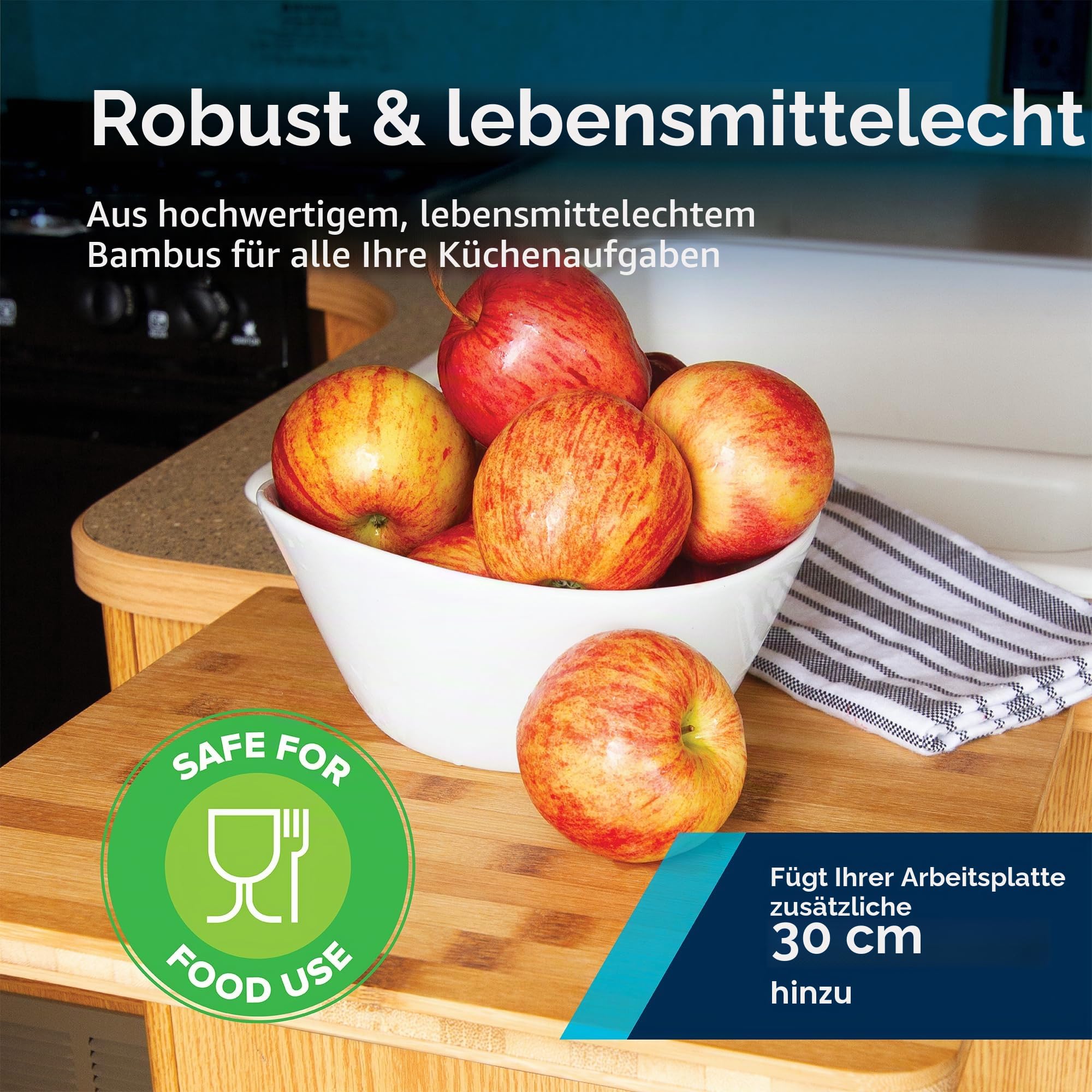 Camco 30,5 x 34,9 x 1,9 cm Bambus-Akzente, Wohnmobil, praktisch und langlebig, zusammenklappbare Holz-Arbeitsplattenverlängerung, geeignet für Lebensmittelkontakt, Braun
