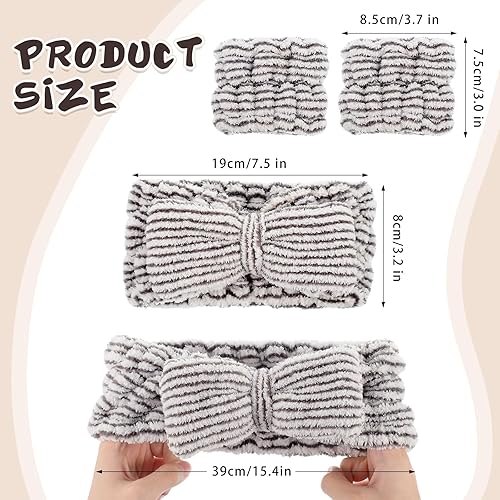 Miniatura 9 de BESARME Juego de 3 diademas y muñequeras para lavar la cara, diadema facial de spa suave, para maquillaje, cuidado de la piel, muñequeras para lavar