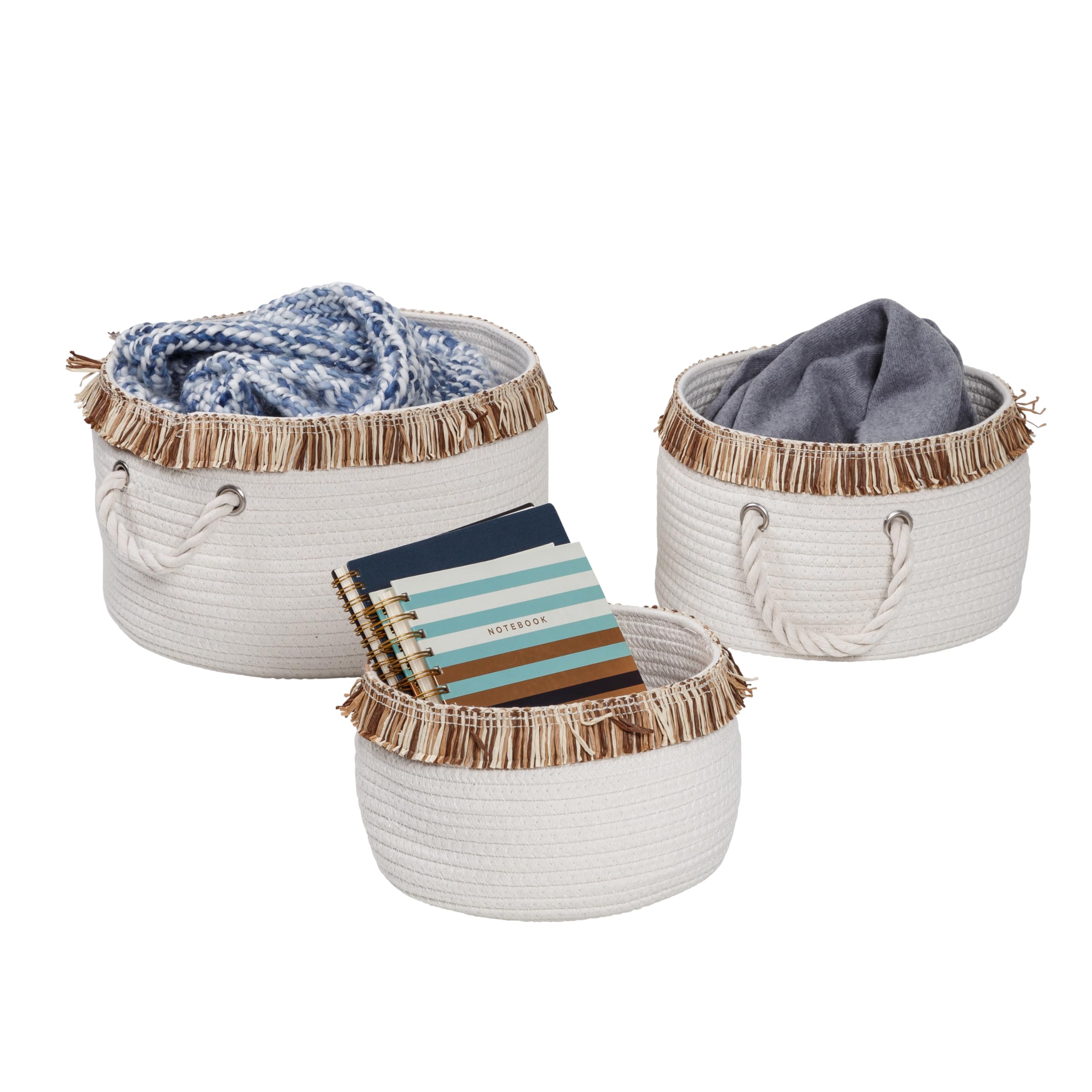 Panier en corde de coton blanc Honey-Can-Do pour organiser votre salon bohème avec élégance