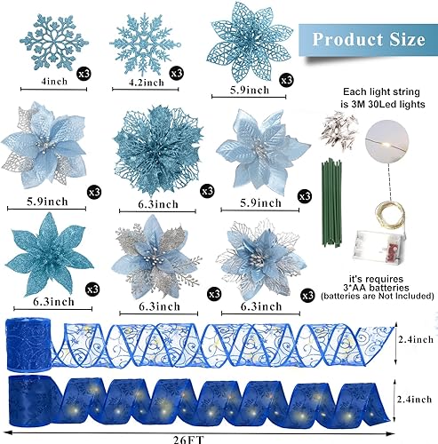 Miniatura 68 de RECUTMS 10 paquetes de flores de Pascua artificiales con purpurina para decoración de bodas, árbol de Navidad, Año Nuevo, guirnalda de Navidad