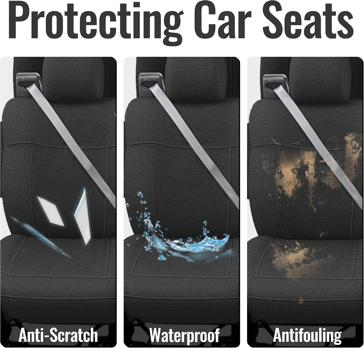 Heavy-Duty Knit Seat Covers for Ford F150 XLT Super Cab 2004 2005 2006 2007 2008 Front & Rear Bench Durable Fabric Protection-Black