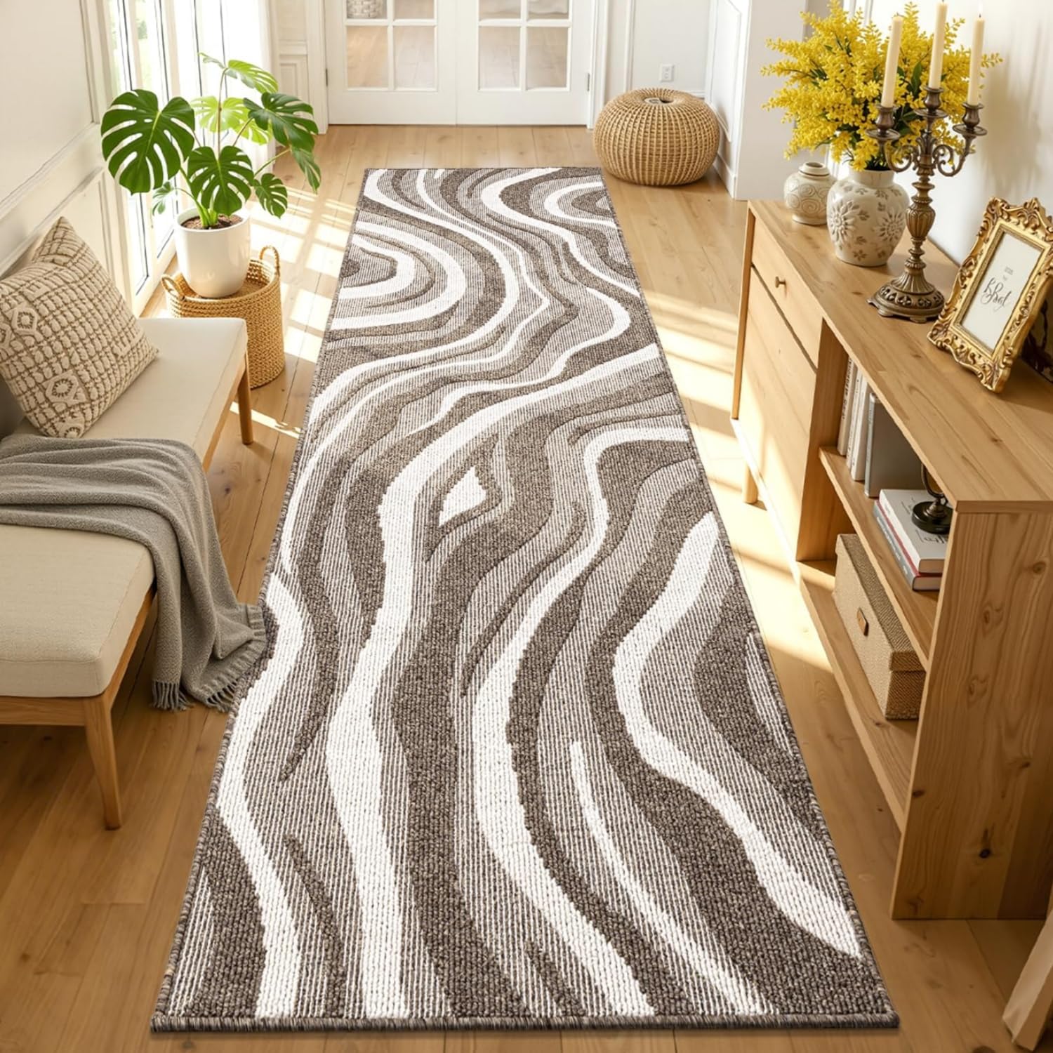 Tappeto Corridoio 80x300cm, Tappeto Passatoia Cucina Antiscivolo Lavabile Tappeti Cucina Assorbente Passatoia per Corridoio, Ingresso, Salotto - Beige e avorio