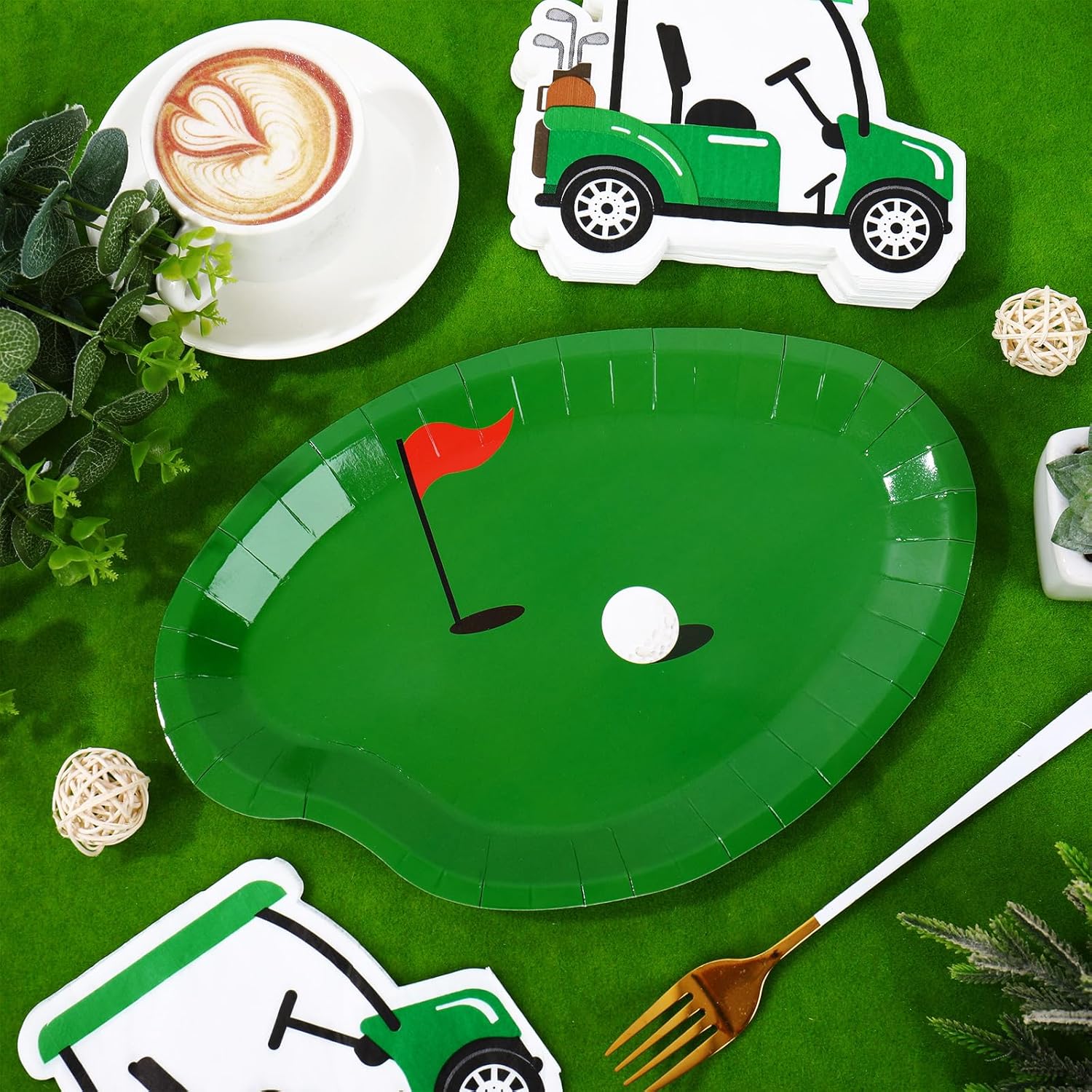 Whaline 90Pcs Golf Party Plates Napkin Set Green Sport Ball Paper Plates Golf Cart Disposable Napkins for Hole in One Birthday Tableware Supplies, Serves 40 - Image 3