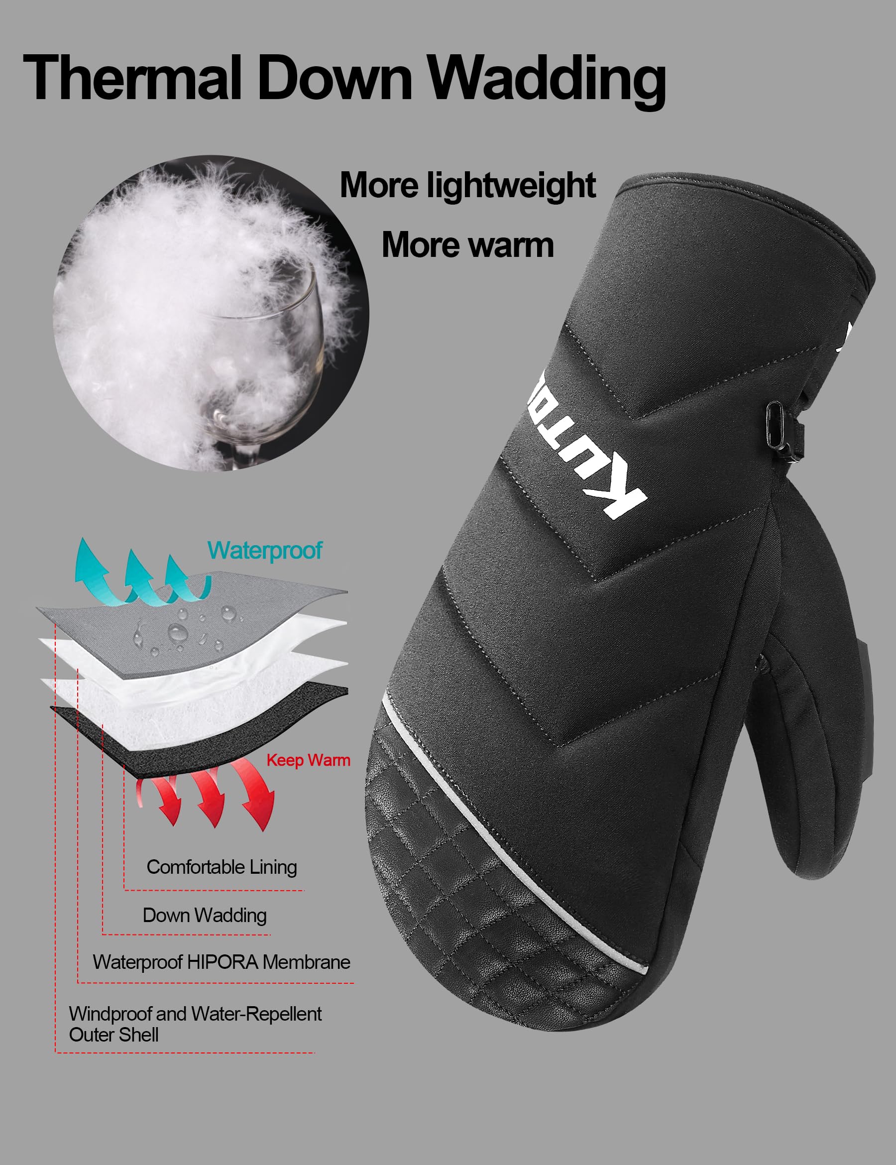 KUTOOK Guanti da Sci e Snowboard Professionale Guanti Invernali Impermeabili Antivento e Resistente per Sport all'Aria Aperta