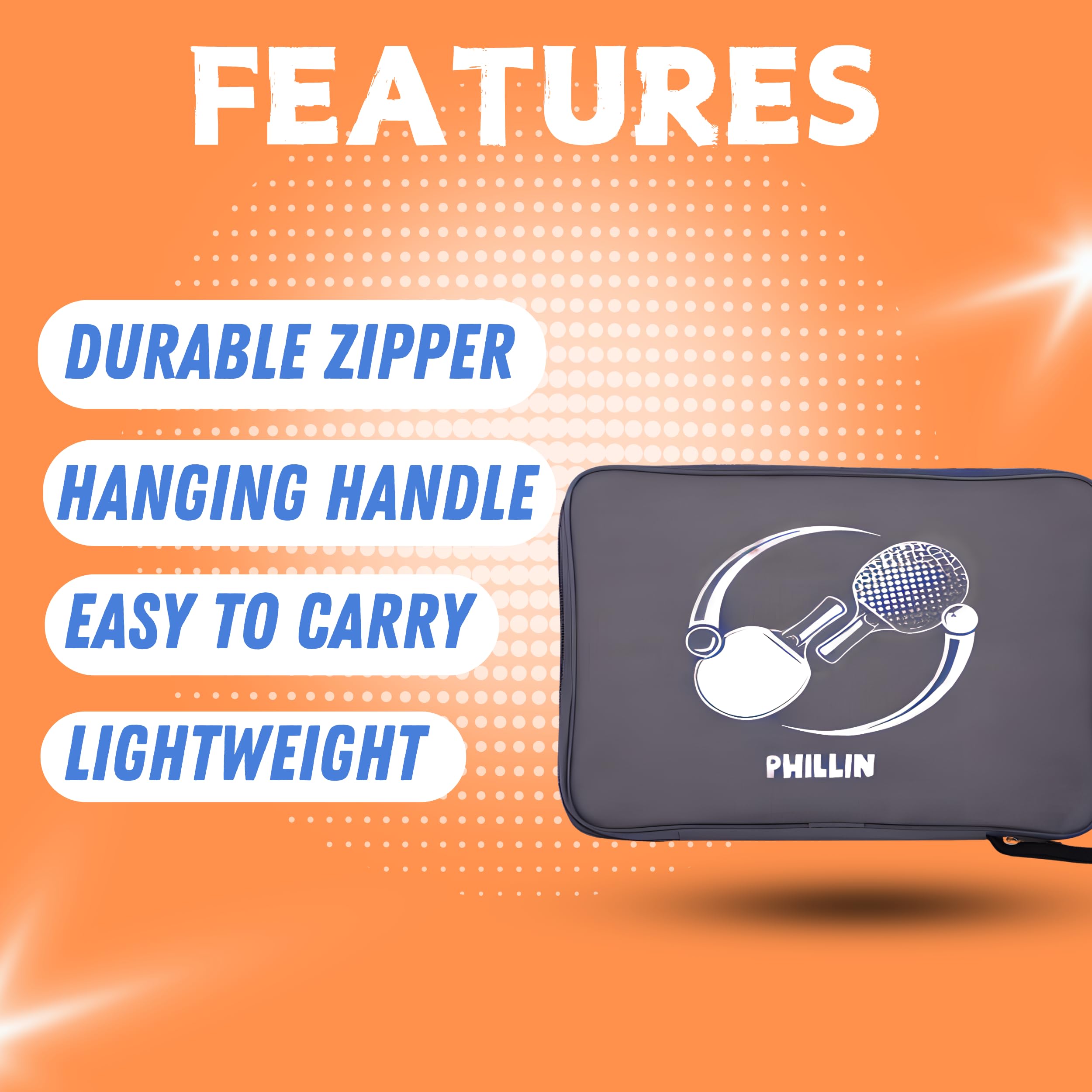 PHILLIN PHLLIN Table Tennis Racket Cover with Zipper Closure TT Bag Soft Feel Portable Waterproof Bat Carrier Ping Pong Paddle Case - Grey 4