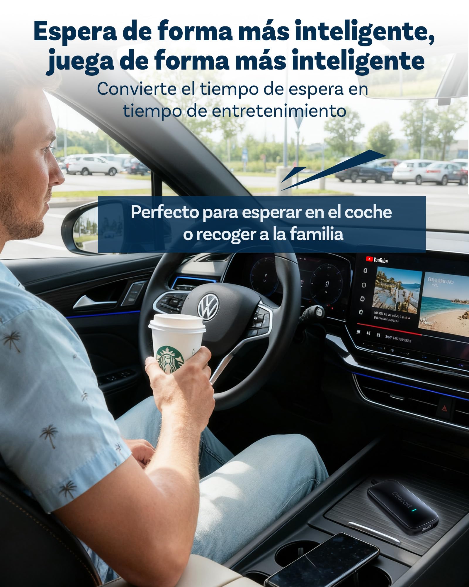 OTTOCAST Play2Video Ultra 2026 Upgrade Adaptador CarPlay Inalámbrico, Android Auto Dongle, Bluetooth 5.4, Soporte Netflix Youtube, USB Y Cable Incluido, Compatible con CarPlay de fábrica