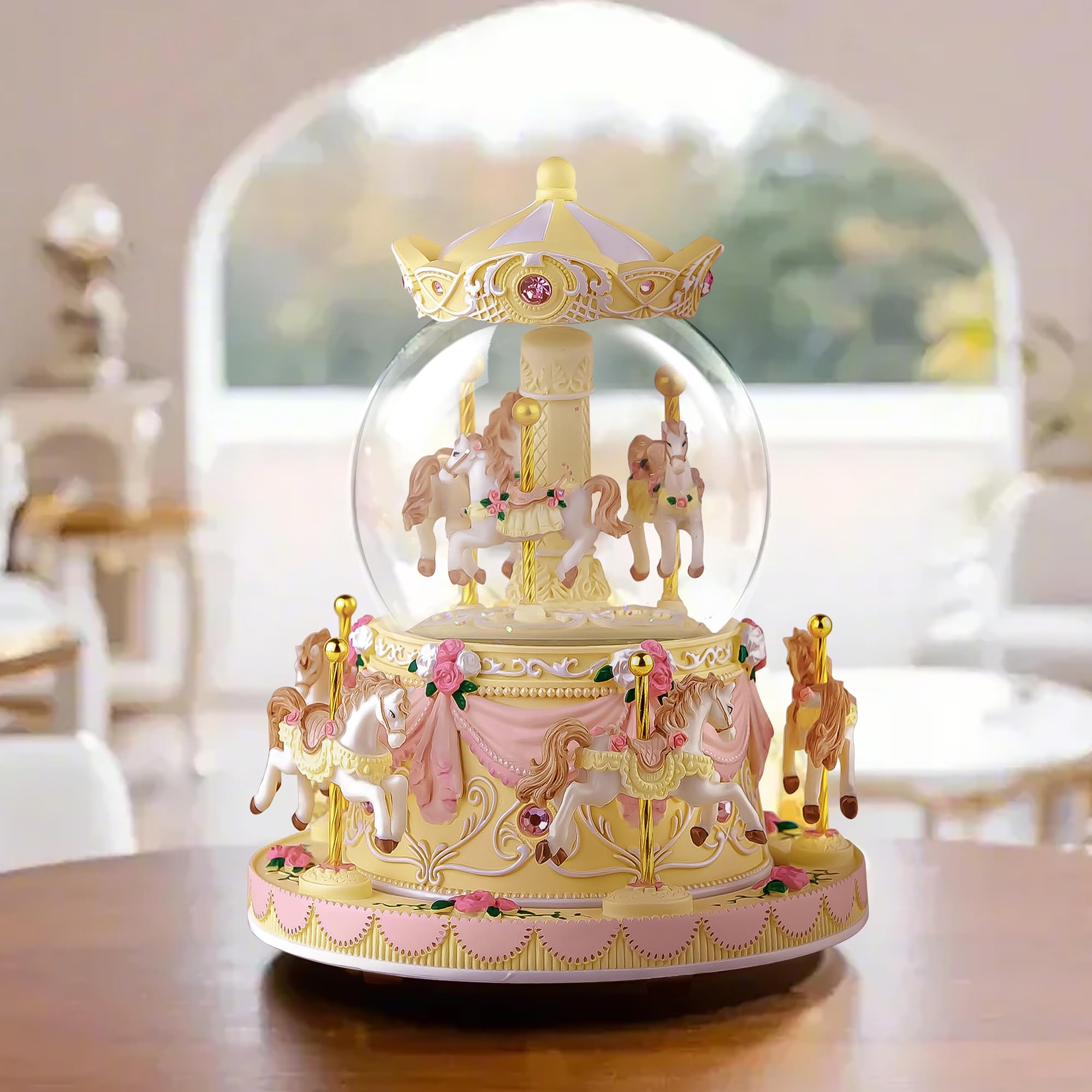 Carrousel Boîte à musique Cheval Cadeau – Boule à neige Merry Go Round pour femme, fille, fille, mécanisme de boîtes à musique, anniversaire, Noël, Saint-Valentin, cadeau de jeu Canon