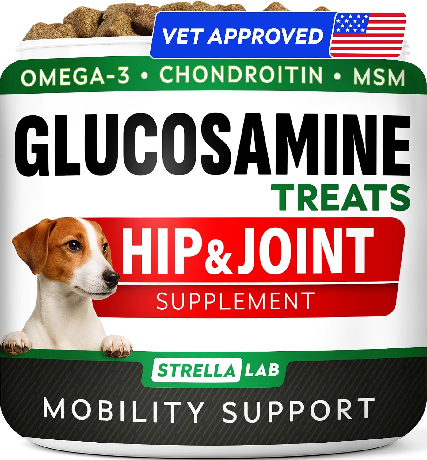 Glucosamine Treats for Dogs - Joint Supplement w/Omega-3 Fish Oil - Chondroitin, MSM - Advanced Mobility Chews - Joint Pain Relief - Hip & Joint Care - Chicken Flavor - 120 Ct - Made in USA