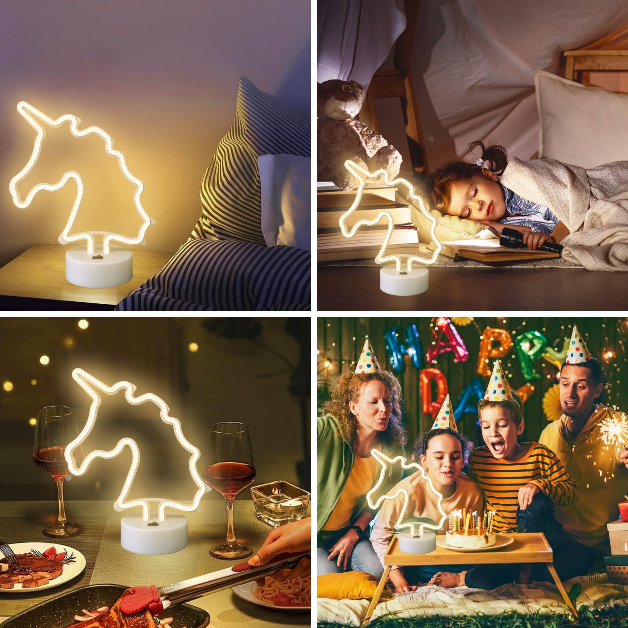 Luce neon unicorno, luce notturna per camera da letto, luce LED bianca calda, batteria/USB, miglior regalo per famiglia, compleanno, vacanze, matrimonio