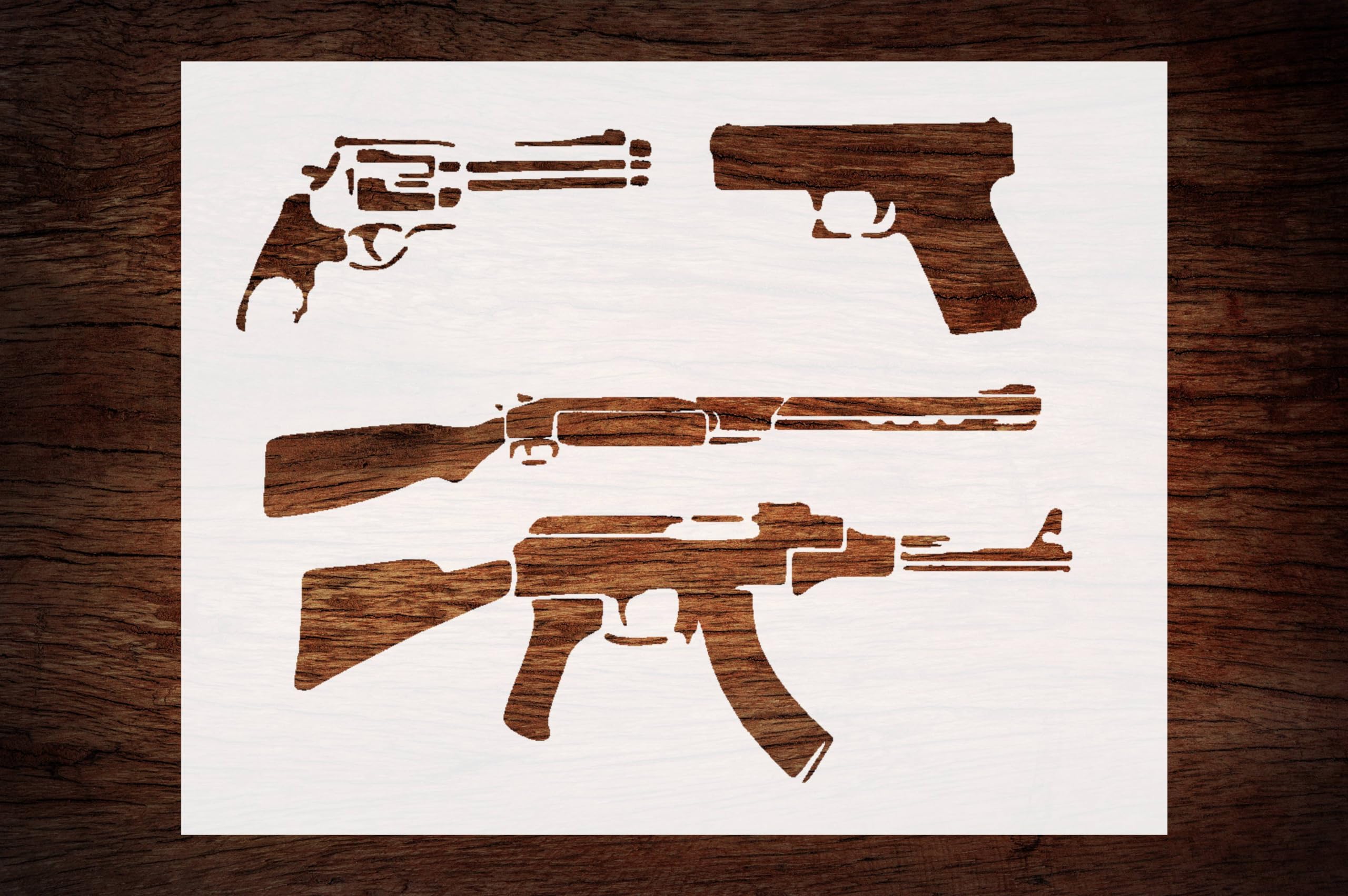 Reusable Guns Stencil 11" x 8.5" - Custom, Durable Design for Tactical and Educational Crafts
