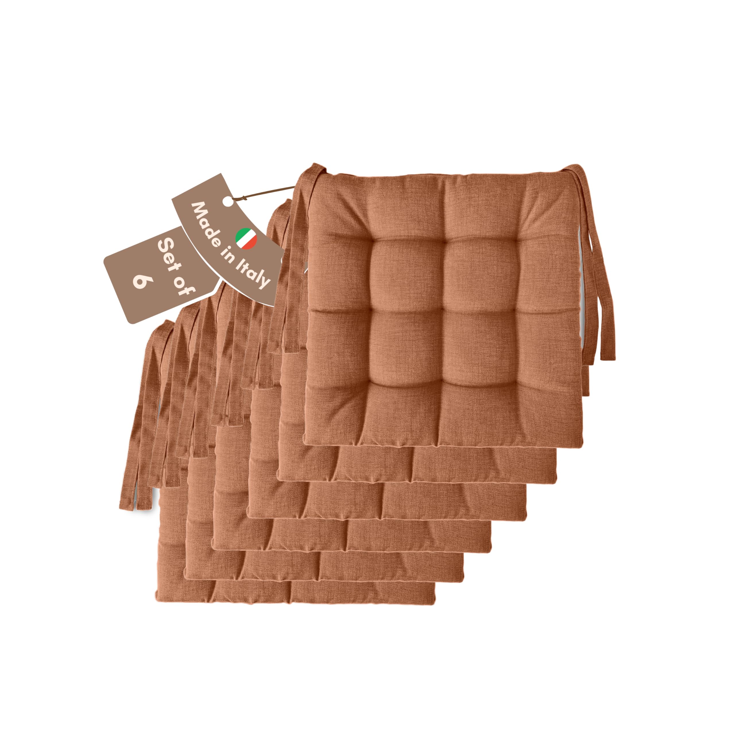 Il Tuo Artigiano Design Lot de 4 ou 6 coussins pour chaises de cuisine, fabriqués en Italie, 6 coussins de 40 x 40 cm, épaisseur 6 cm, rembourrage en éponge et acrylique doux (6, terre cuite)