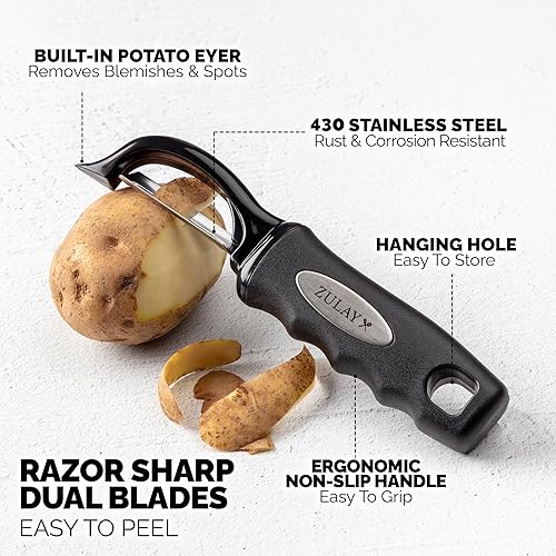 Miniatura 2 de Zulay Kitchen Premium Vegetable Peeler for Kitchen - Swivel Peeler with Razor Sharp Stainless Steel Blades & Strong Ergonomic Handle - Dishwasher