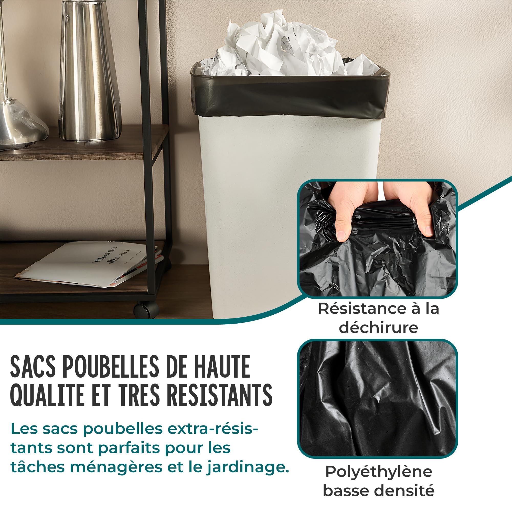 Sacs poubelle 380 l – Extrêmement résistants à la déchirure, extra solides, idéaux pour la maison, le jardin et les entreprises – Rouleau de 10 sacs poubelle pour charges lourdes pour la