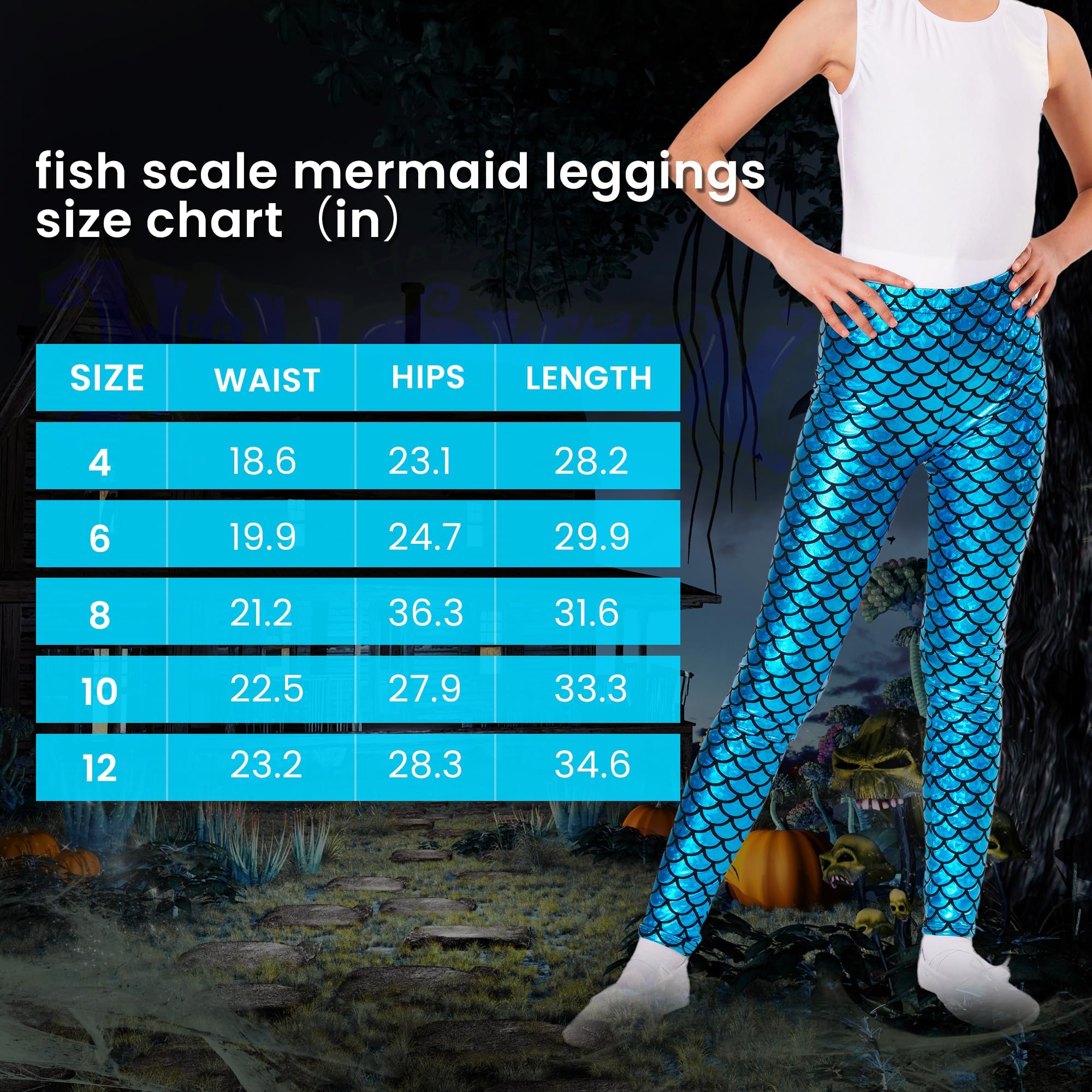 Wildarms Leggings per bambini con squame di pesce, pantaloni ispirati a sirena, per occasioni festive, Halloween, danza e Natale