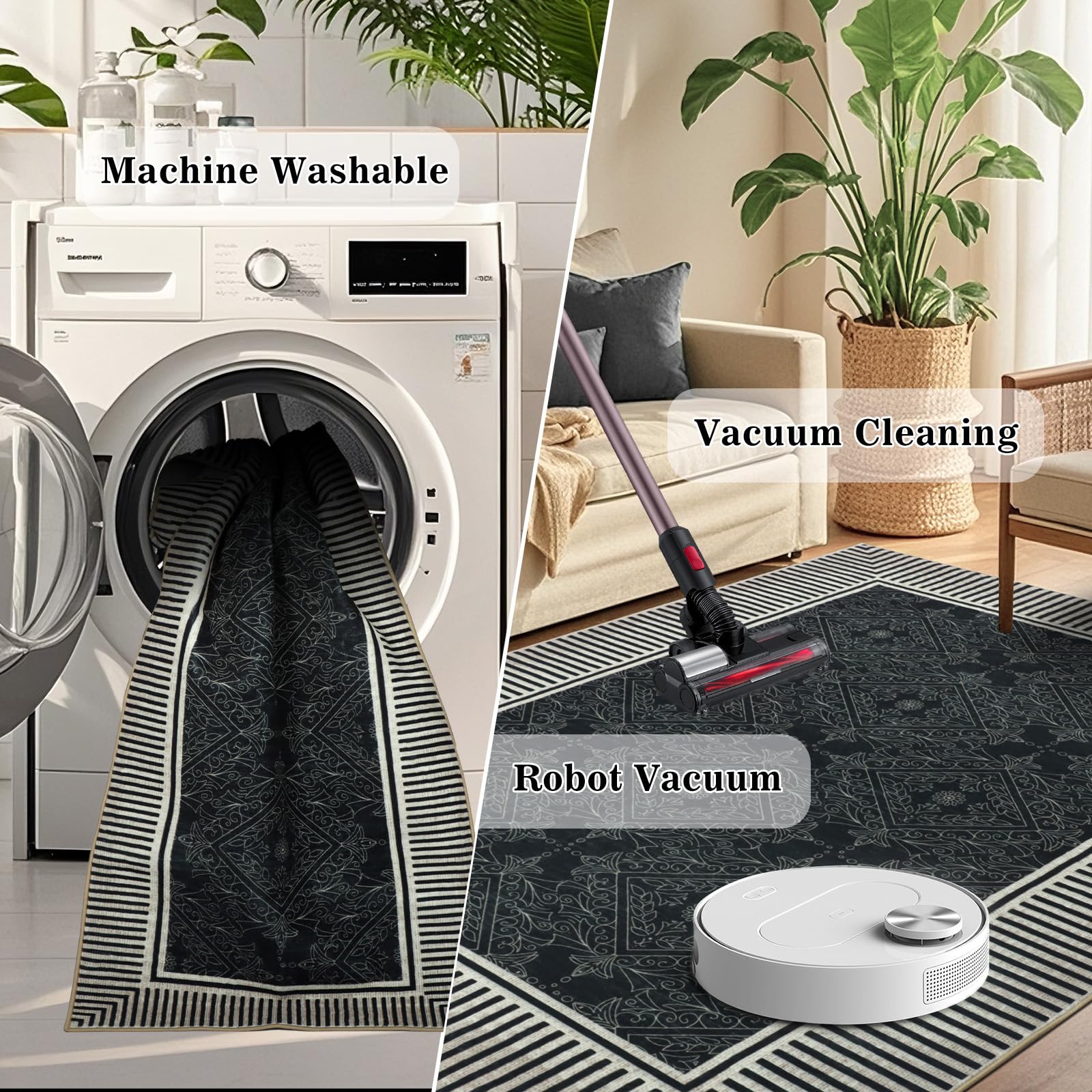 Geanup Striped Area Rugs for Living Room 120×180cm, Black Modern Washable Bedroom Rug - Image 4