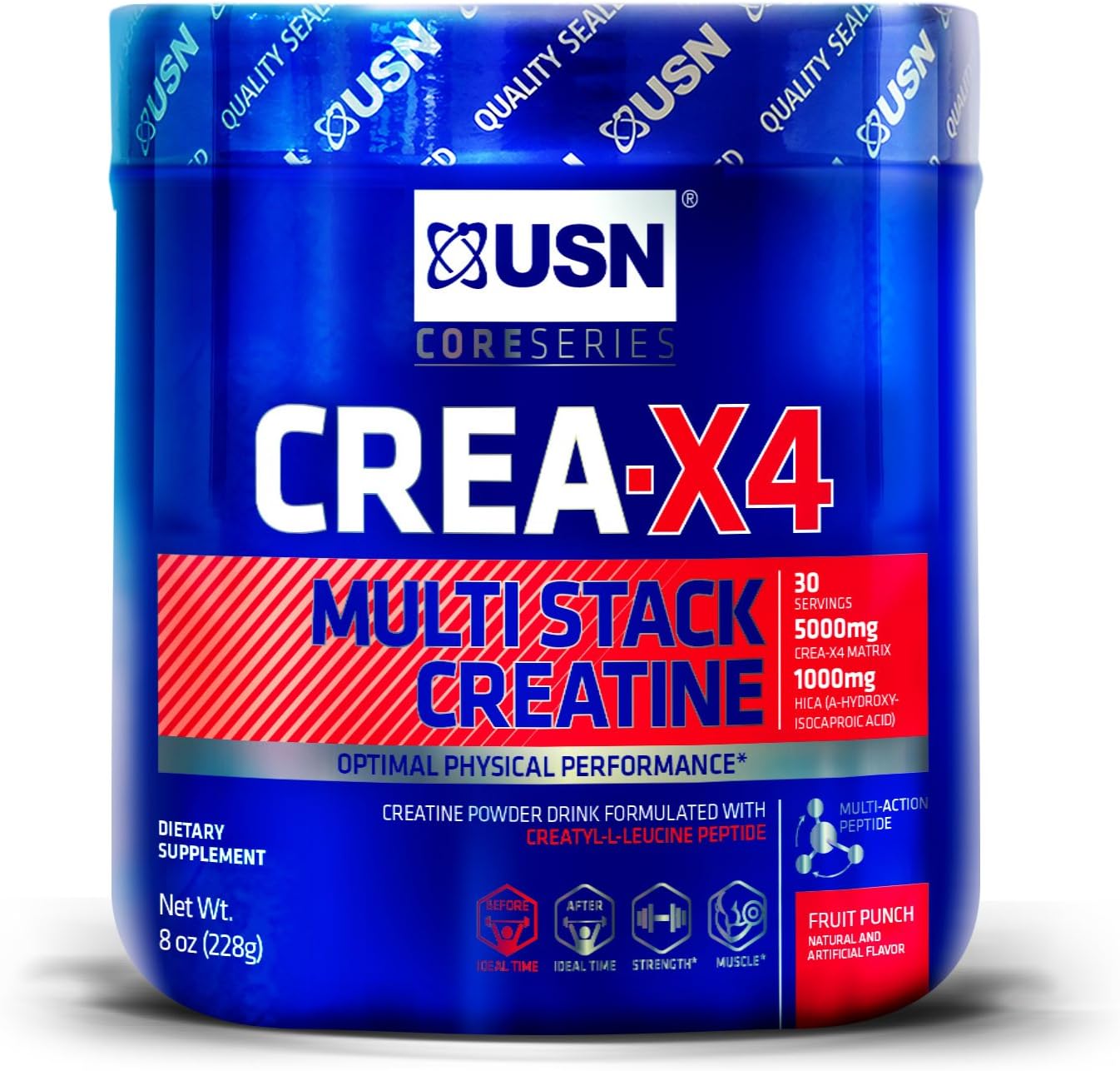 USN CREA-X4, Multi-Stack Creatine Powder with added HICA, Fruit Punch, 228 Gram/30 Servings