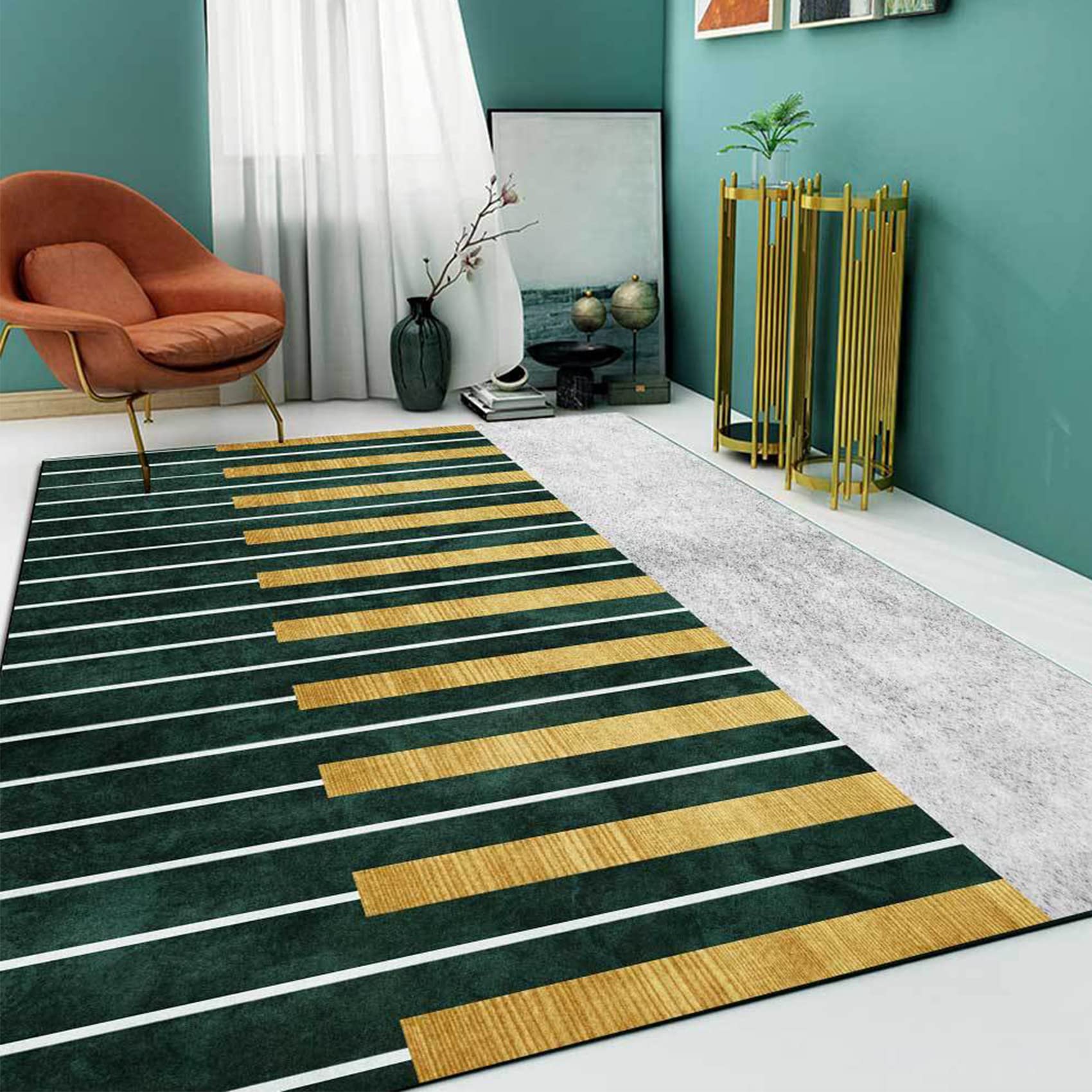 Rug-QJDDUP Kurzflor Teppich，golden Musical Keyboard Design,140 x 200 cm，Teppiche Wohnzimmer Esszimmer, Schlafzimmer Kinderzimmer, Fußbodenheizung geeignet,Green