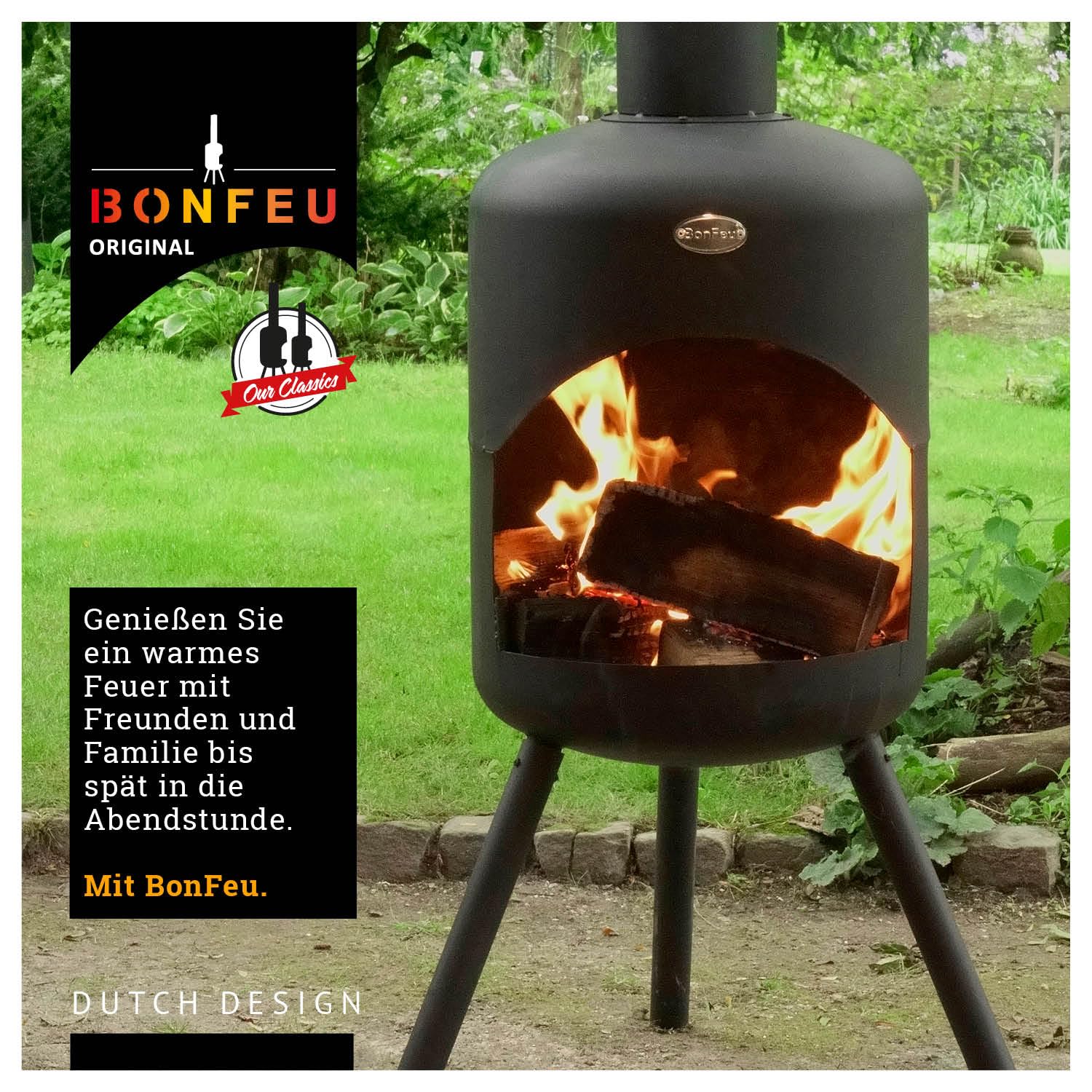 BonFeu BonSelo Nero - Braciere da Giardino - Braciere - Bracere - Bracere da Esterni - Braciere da Esterno - Braciere da Interno - Acciaio - 39 x 39 x 148 cm