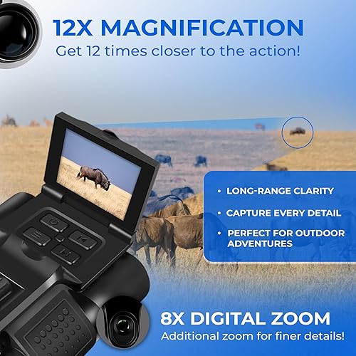 Miniatura 2 de Binoculares digitales con cámara y grabación de video, videocámara de 5MP de alta potencia de 12 x 32 para cámaras de observación de aves,