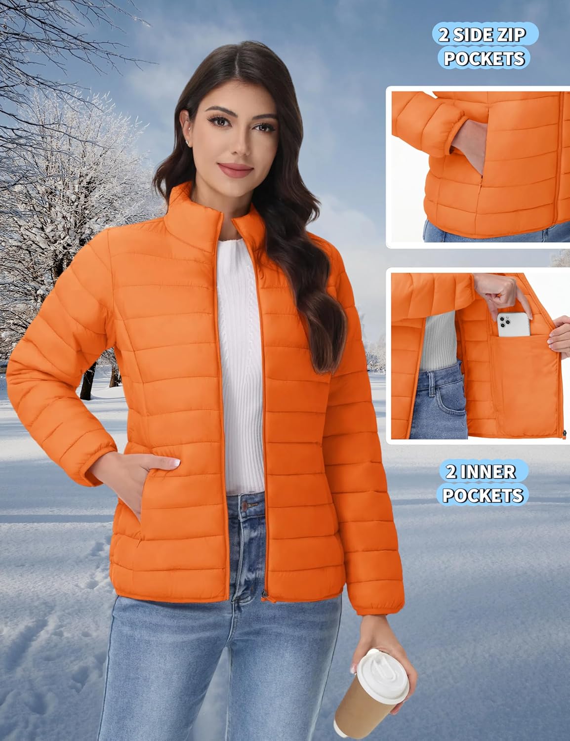 YUCOLEN Women's Puffer Jacket Quilted Winter Coat Padded Stand Collar Full-zip Warm Lightweight Puffer Coats - Image 5