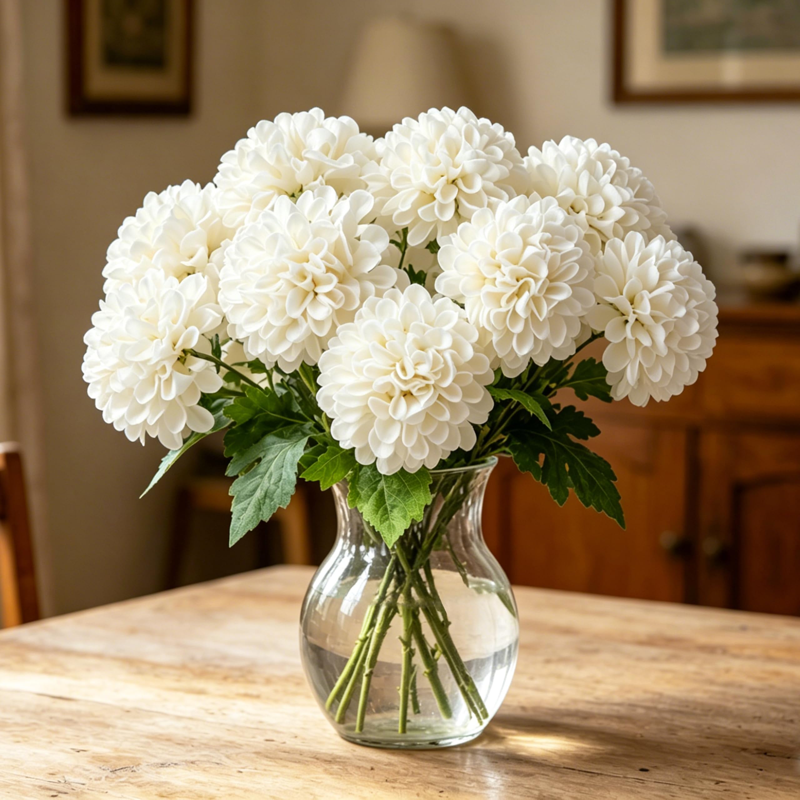 XIANNVXI 12 Pcs Champagne Colour Artificial Chrysanthemum Flowers Ball with Stems Box,Decorative Fake Faux Chrysanthemum Plants Foam Flowers for Indoor Outdoor Home Office Decor Floral Arrangement