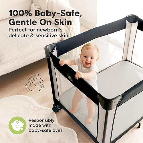 Miniatura 4 de Pack and Play Sábanas bajeras Paquete de 2 sábanas para colchón Pack N Play de 38 x 26 pulgadas, suaves y acogedoras, ropa de cama neutra para