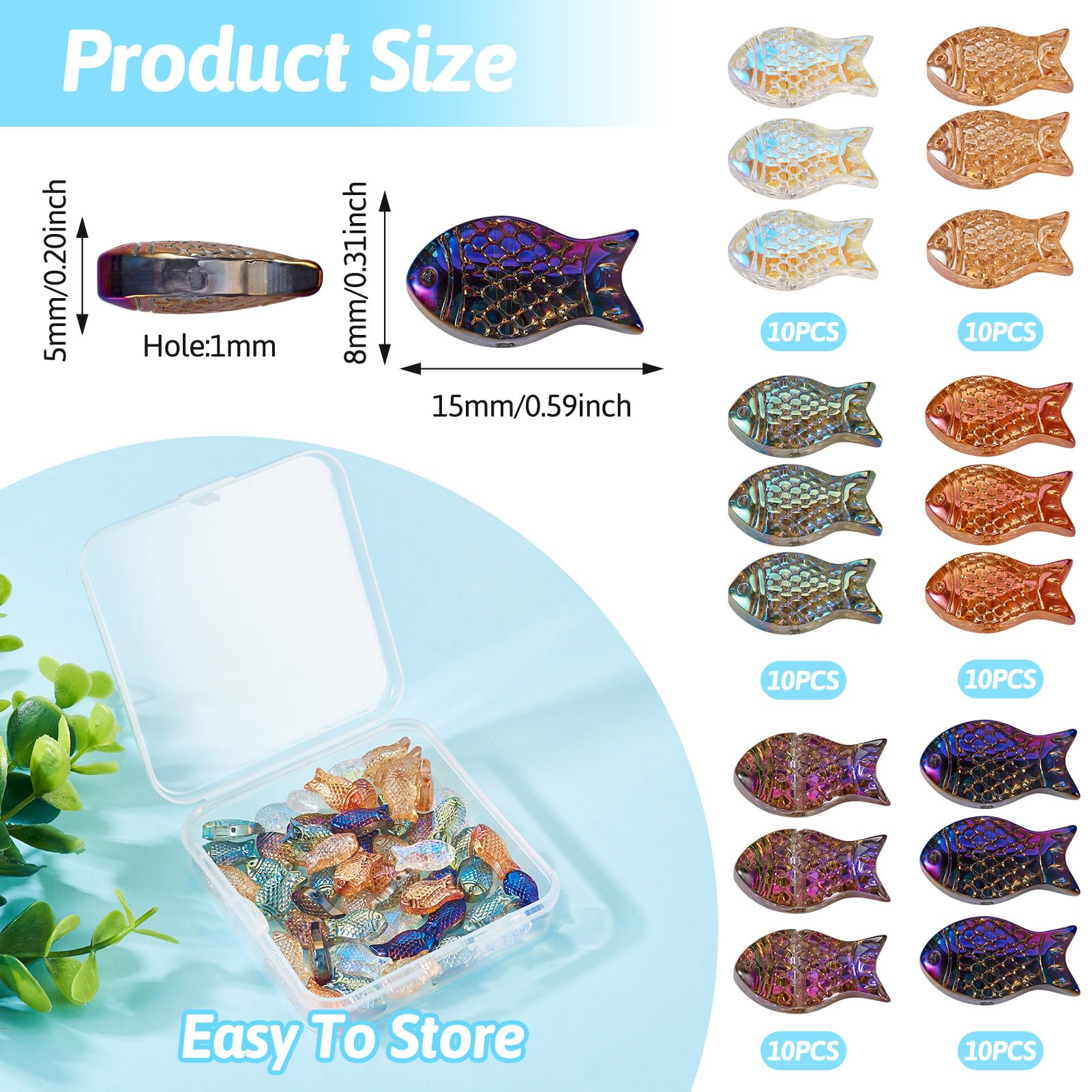 Amazon.co.jp: Magibeads 60個 ガラス魚ビーズ 6色 クリア 海 ガラス