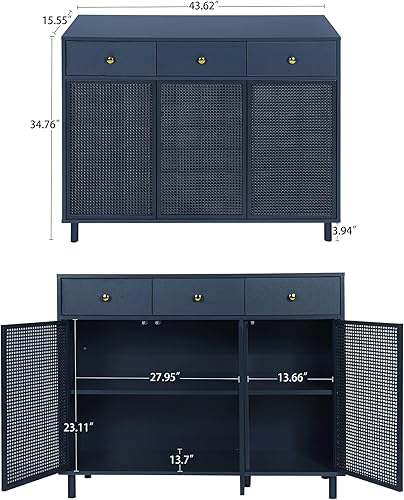 Miniatura 2 de LEVNARY Aparador de bufé armario de almacenamiento con 3 cajones y 3 puertas mesa consola decorativa con estantes ajustables centro de