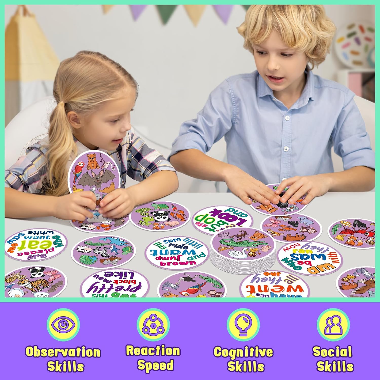 Edulok Memory Card Game, Kids Sight Word Piles Card Games, Animal Table Match Game for Toddlers, Indoor Recess Family Games, Preschool Classroom Reading Games, Homeschool Supplies