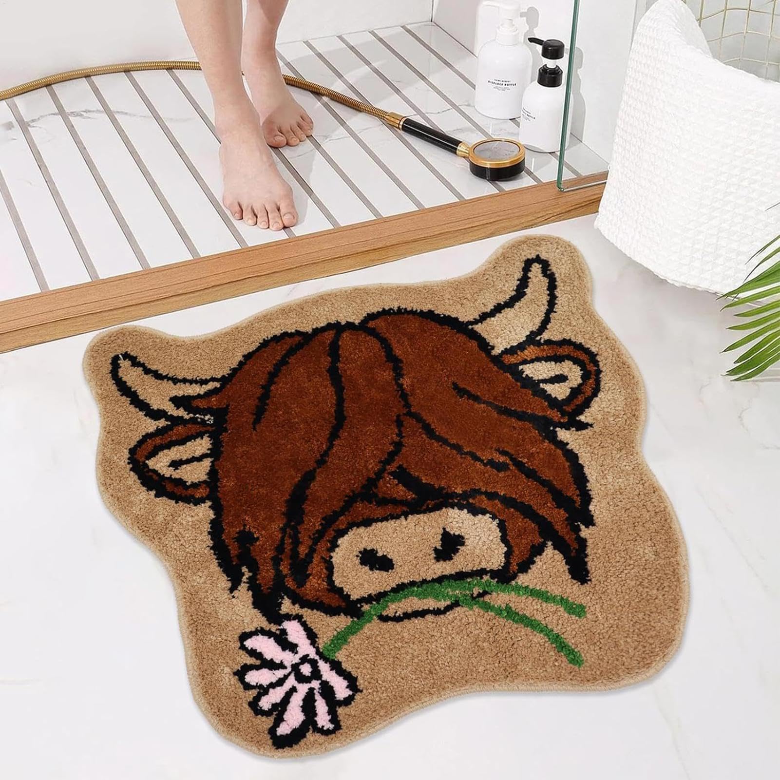Alfombra De Piso Para Cocina, Alfombra De Ducha De Baño | Alfombra De | Cocina Antideslizante Con Diseño De De Las Tierras Altas | Cómoda Alfombra De Baño, Alfombra De Ducha Resistente A La Sucieda