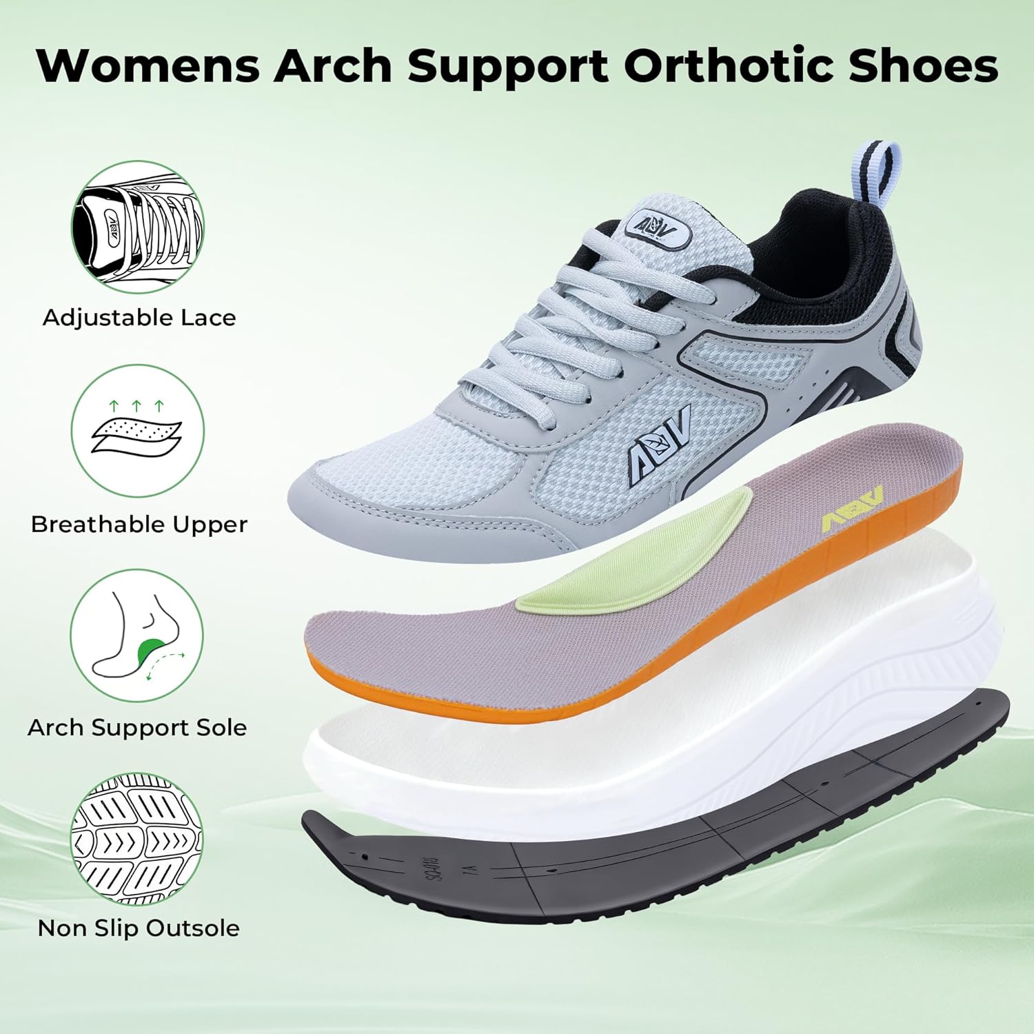 Womens Arch Support Walking Shoes | Orthotic Plantar Fasciitis Sneakers for Pain Relief | Lightweight Tennis Shoes
