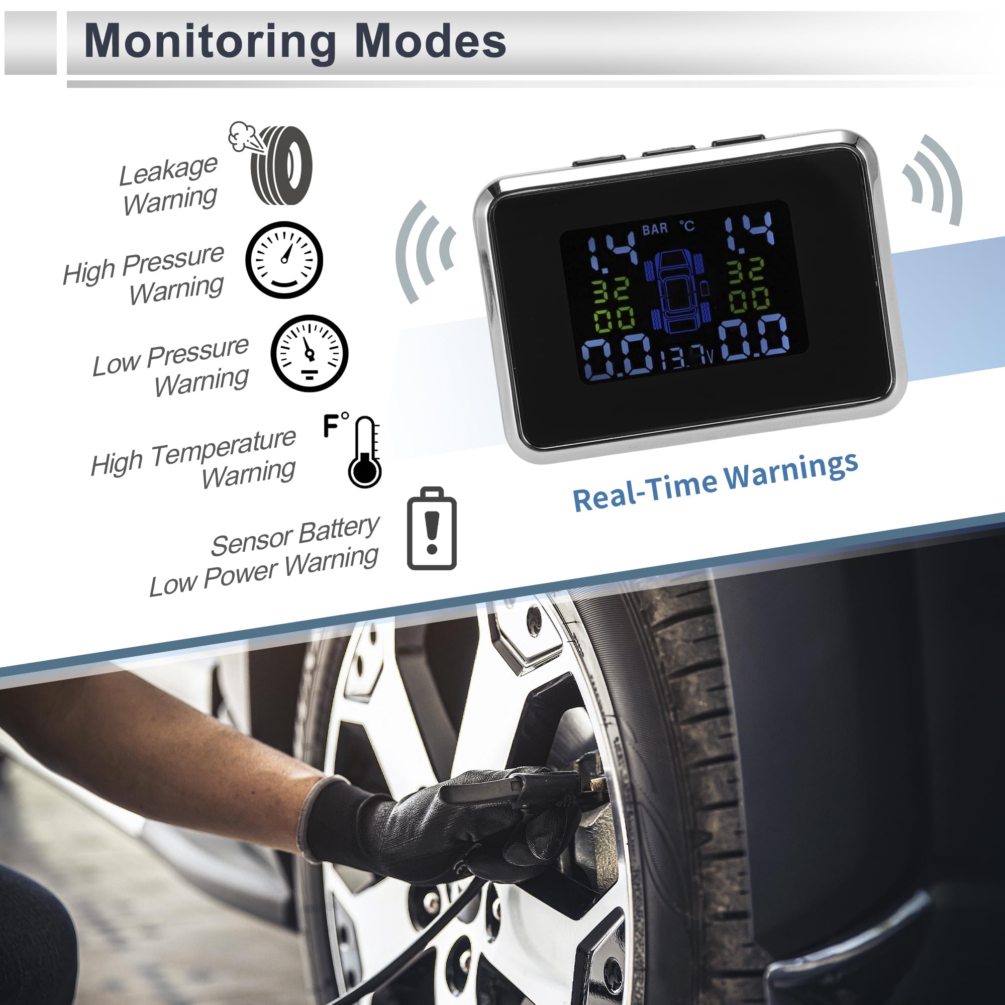 Accendisigari TPMS Universale Sistema Di Monitoraggio Della Pressione Degli Pneumatici Sensore TPMS Wireless 433MHZ Kit 1 Set