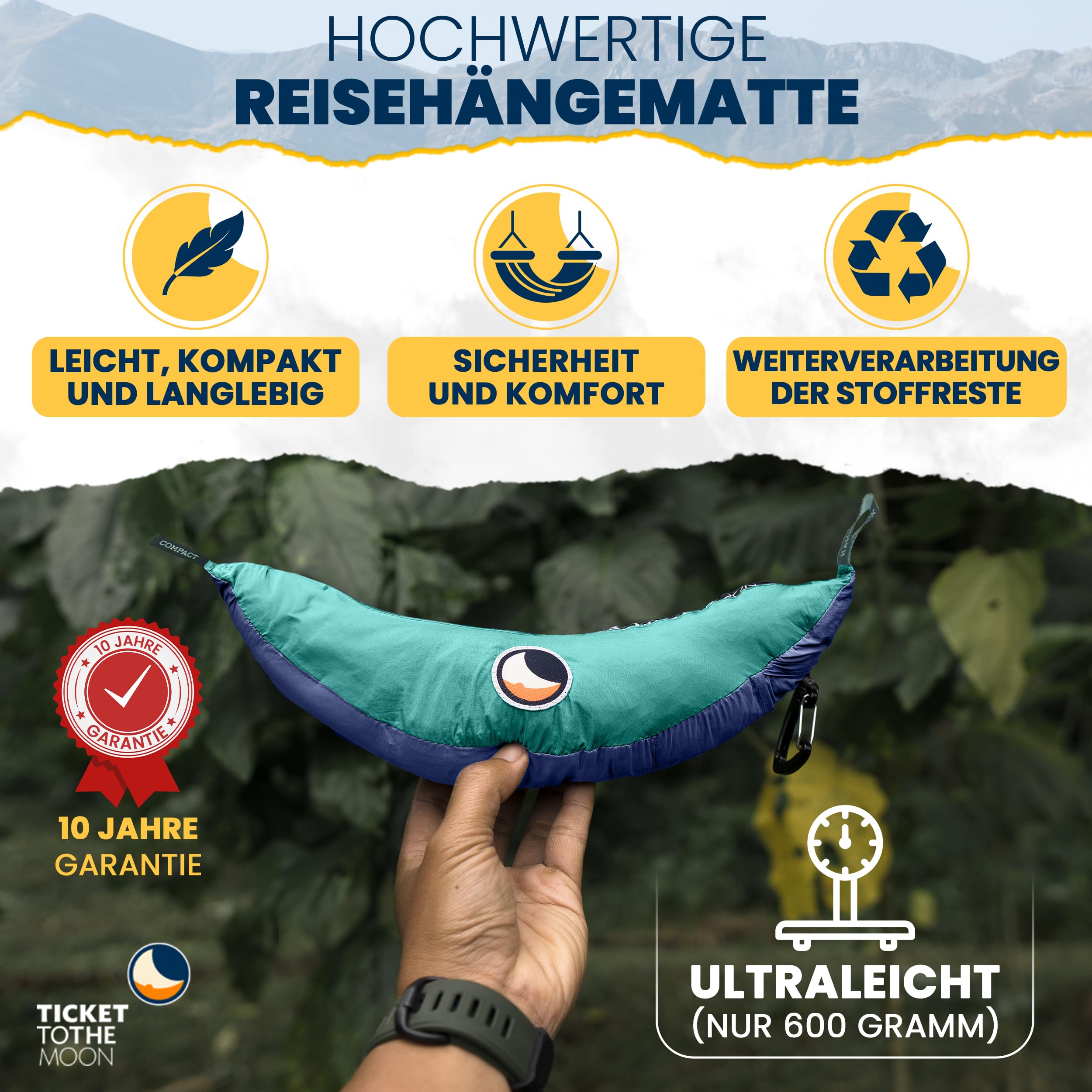 Fallschirmhängematte Original - Das Original seit 1996 | KÖNIGSBLAU/TÜRKIS | Multitalent und Leichtgewicht | 320 x 200 cm, nur 600 g | Schneller Aufbau < 1min | Camping, Hängematte