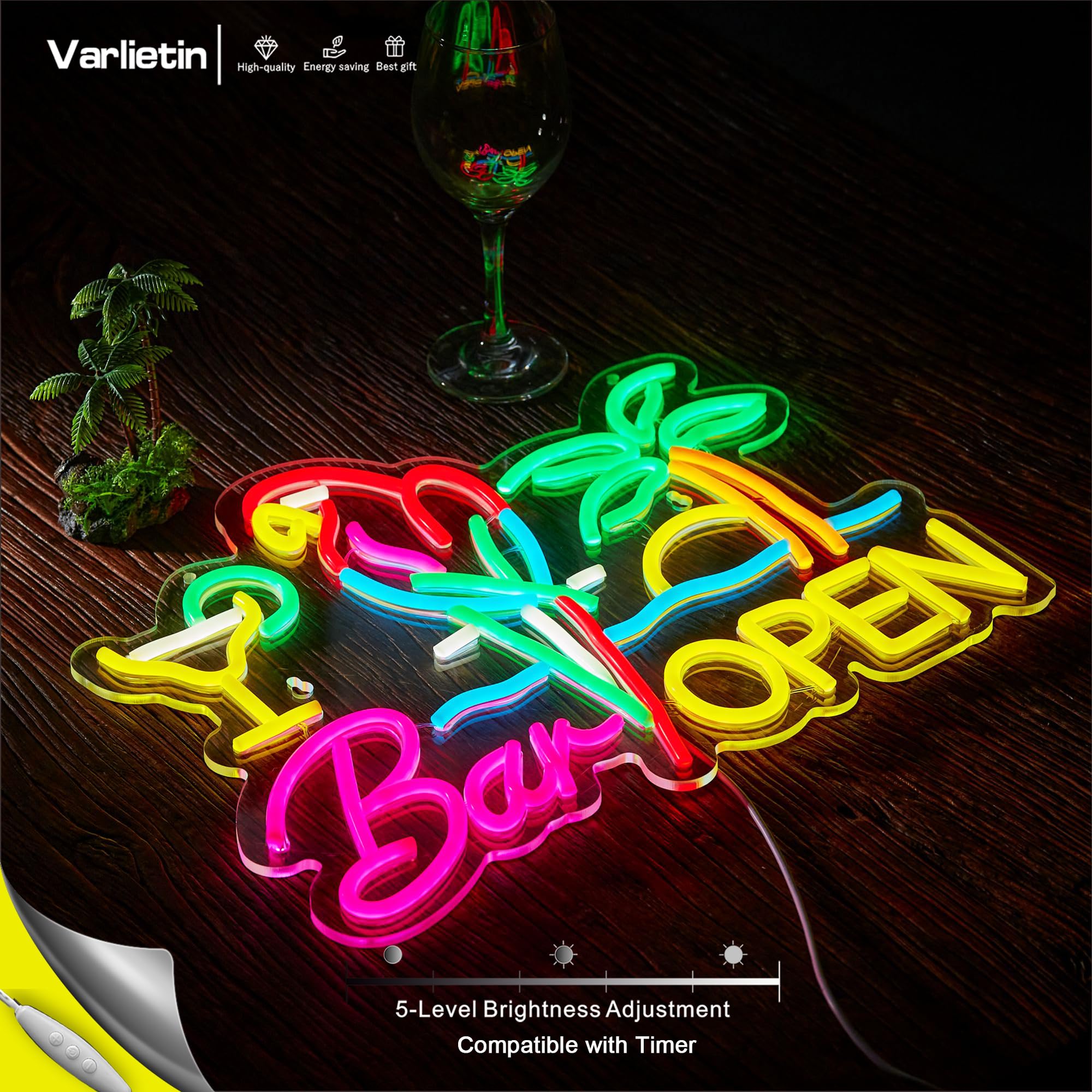 Letrero de neón abierto para decoración de pared, loro, barra de cerveza, luz LED, regulable, compatible con temporizador para pub, fiesta, hombre, cueva, restaurante, fiesta de negocios, decoración
