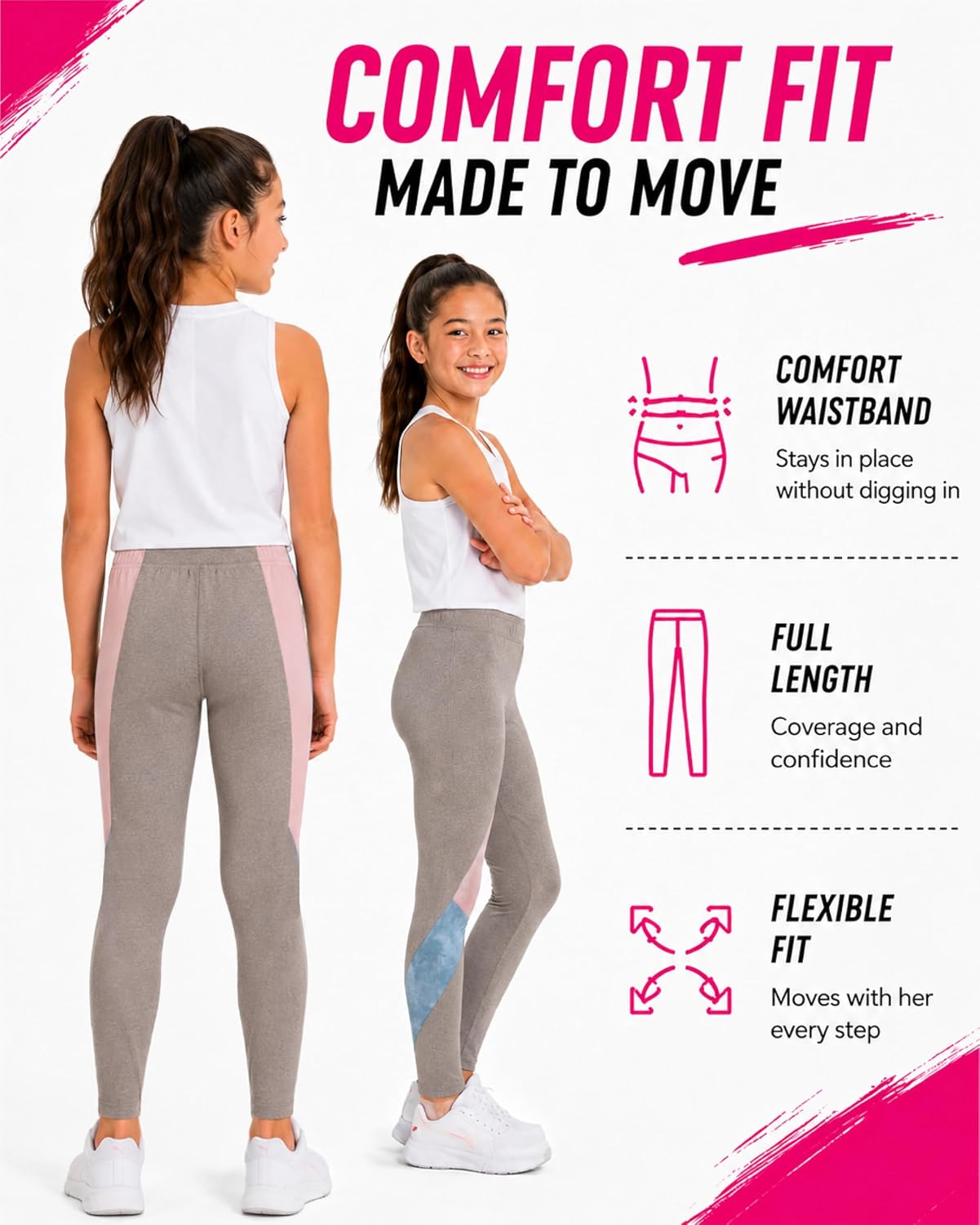 PUMA Girls Athletic Leggings - 2 Pack Active Performance Workout Girls Leggings Yoga Pants for Running Dance and Play