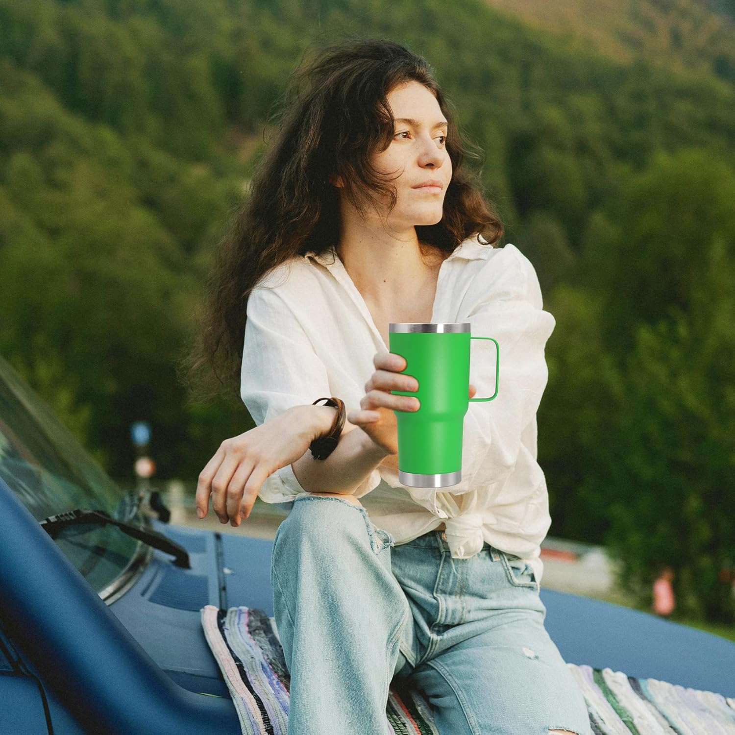 20 oz Tumbler with Handle and Lid, Stainless Steel Tumbler Insulated Travel Coffee Mug, Spill Proof Double Wall Vacuum Tumbler Cup Keep Drink Hot & Cold, Green, 12 Pack - Image 2