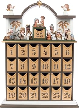 Precious Moments Countdown to Christmas Advent Calendar with Storybook Wood/Resin Holiday Set with Figurines 251438