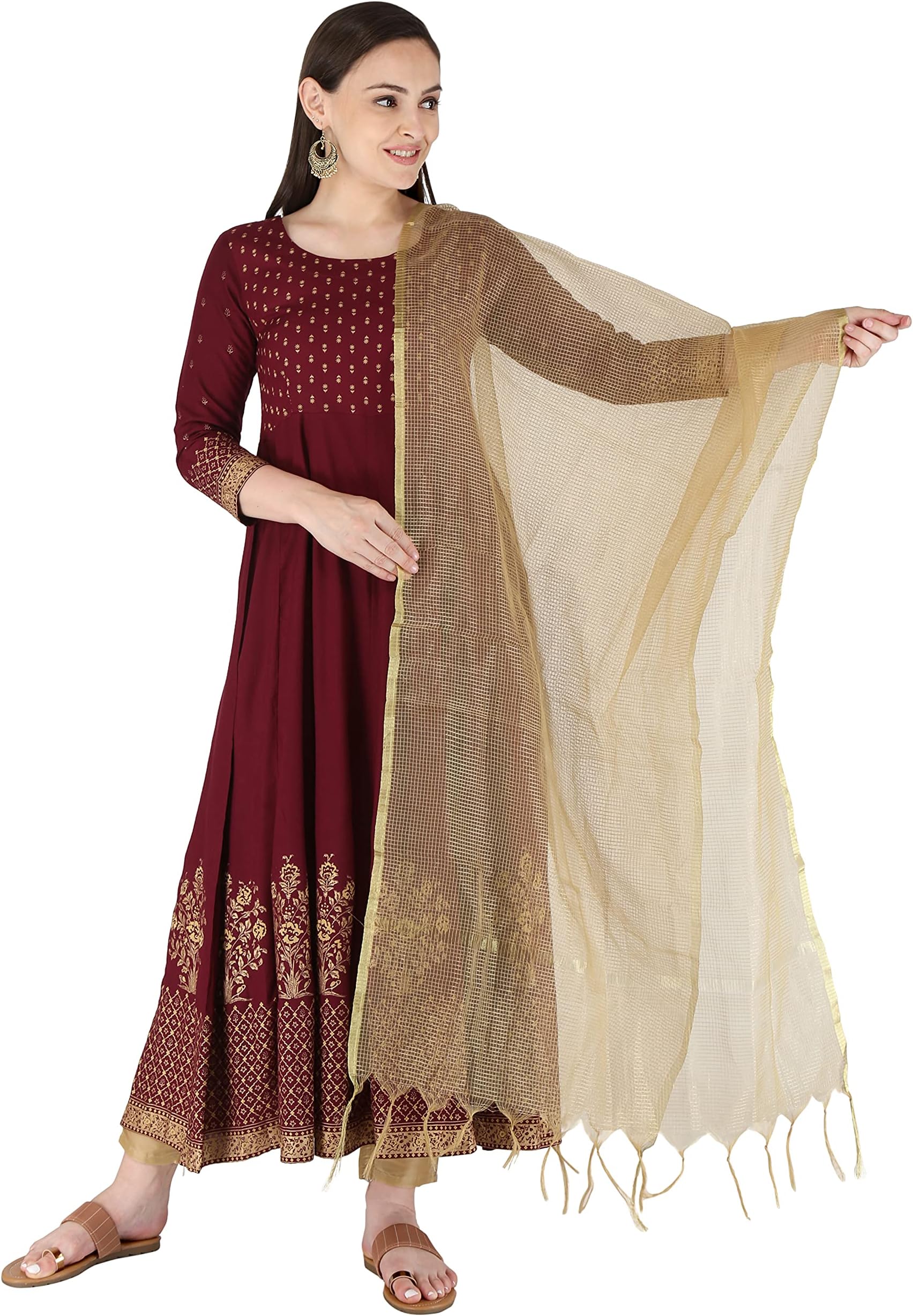 miss fame Women's Rayon Anarkali Kurta with Dupatta