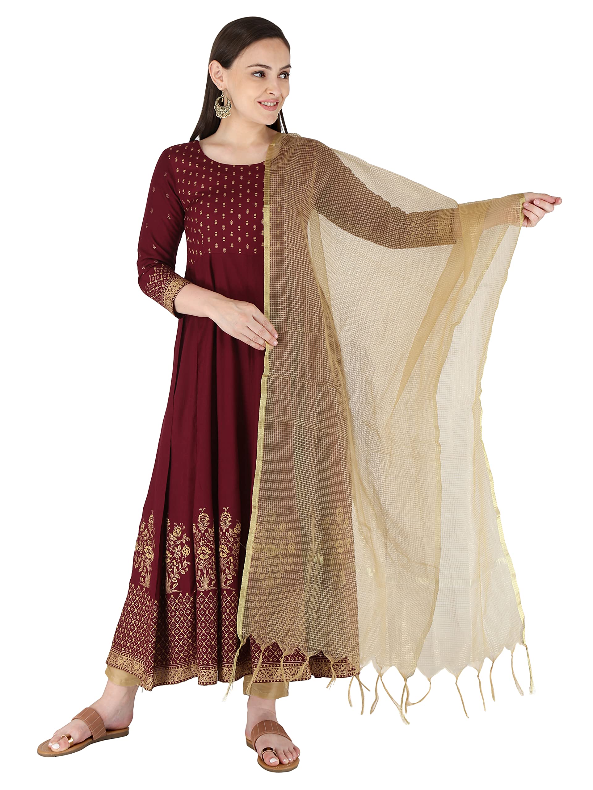 miss fame Women's Rayon Anarkali Kurta with Dupatta